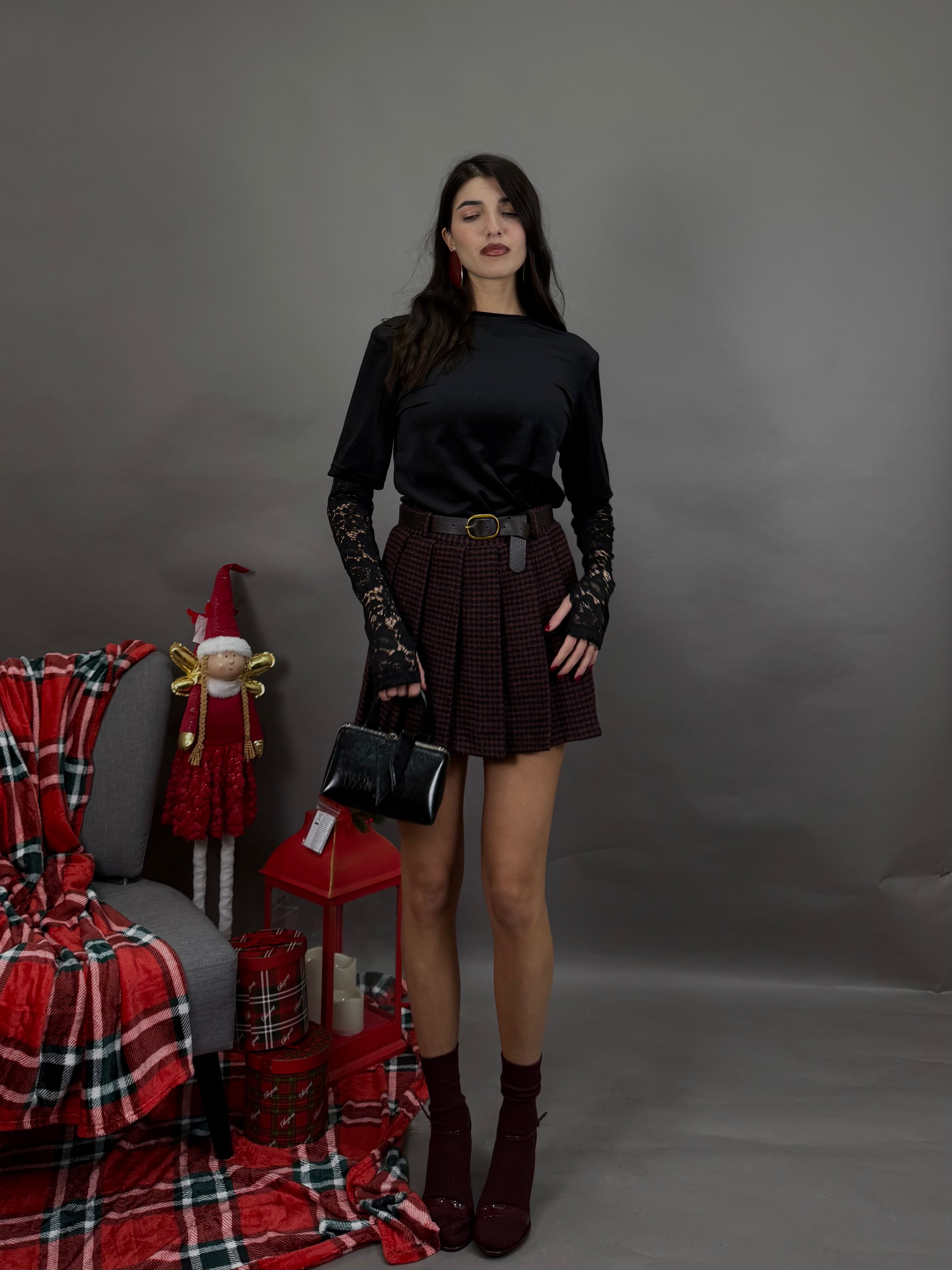 Panta/gonna flanella bordeaux