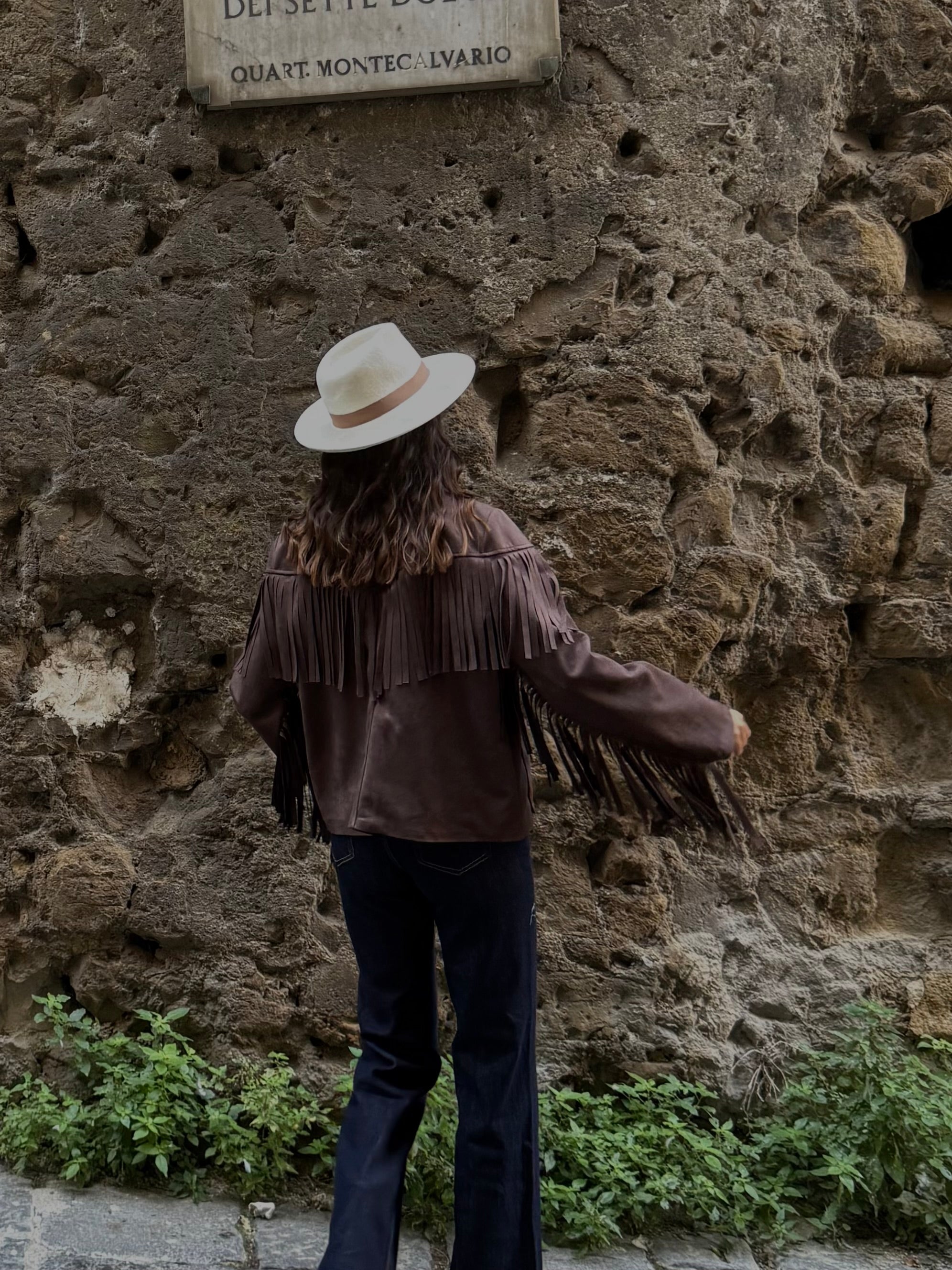 Giacca frange marrone