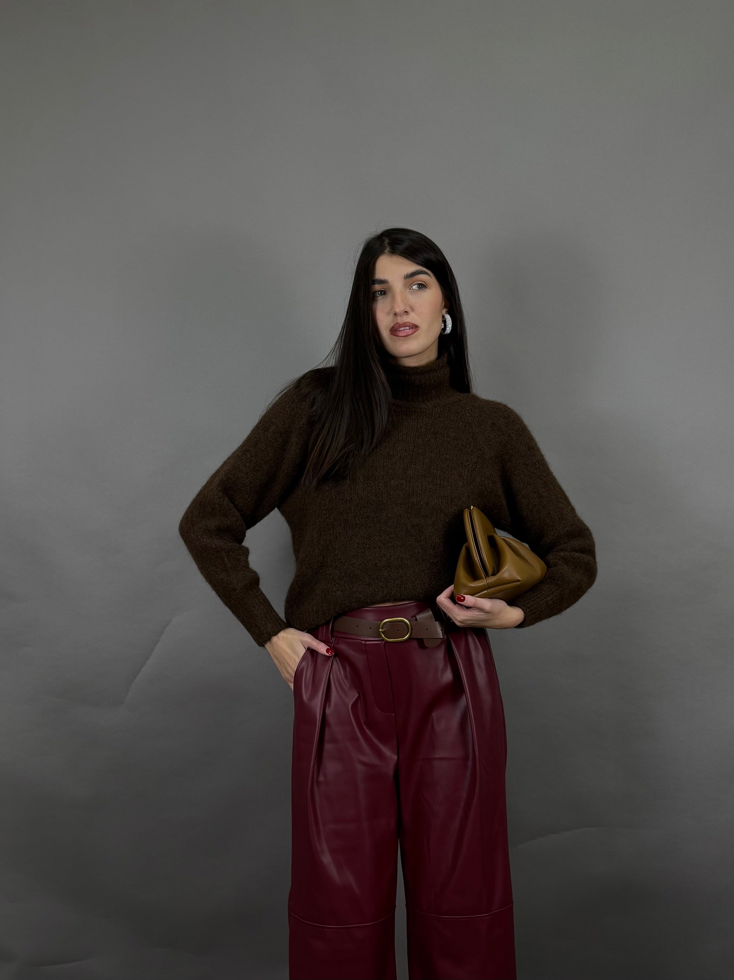 Maglione misto lana marrone