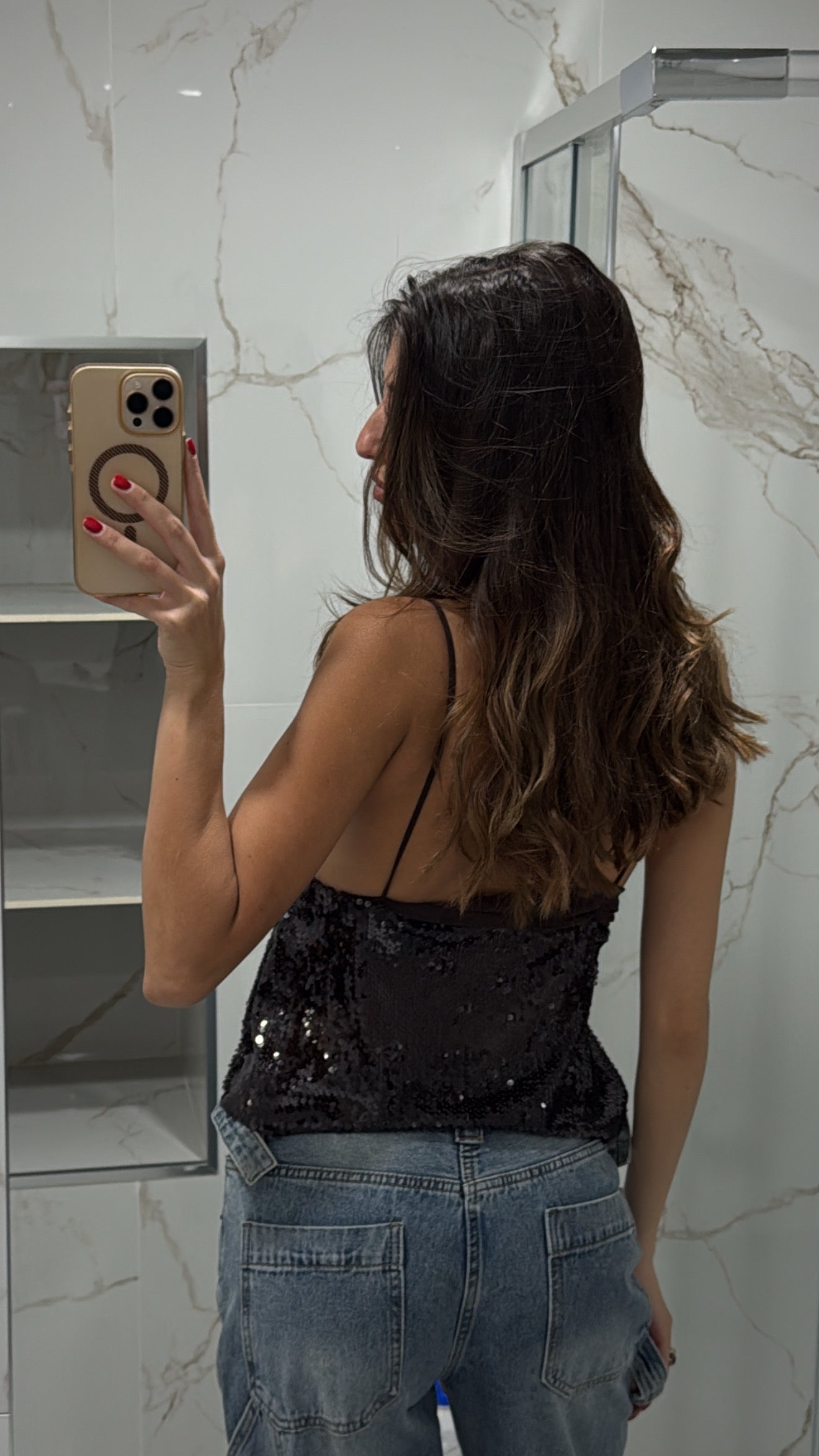 Top paillettes marrone - LadyB Shop Online