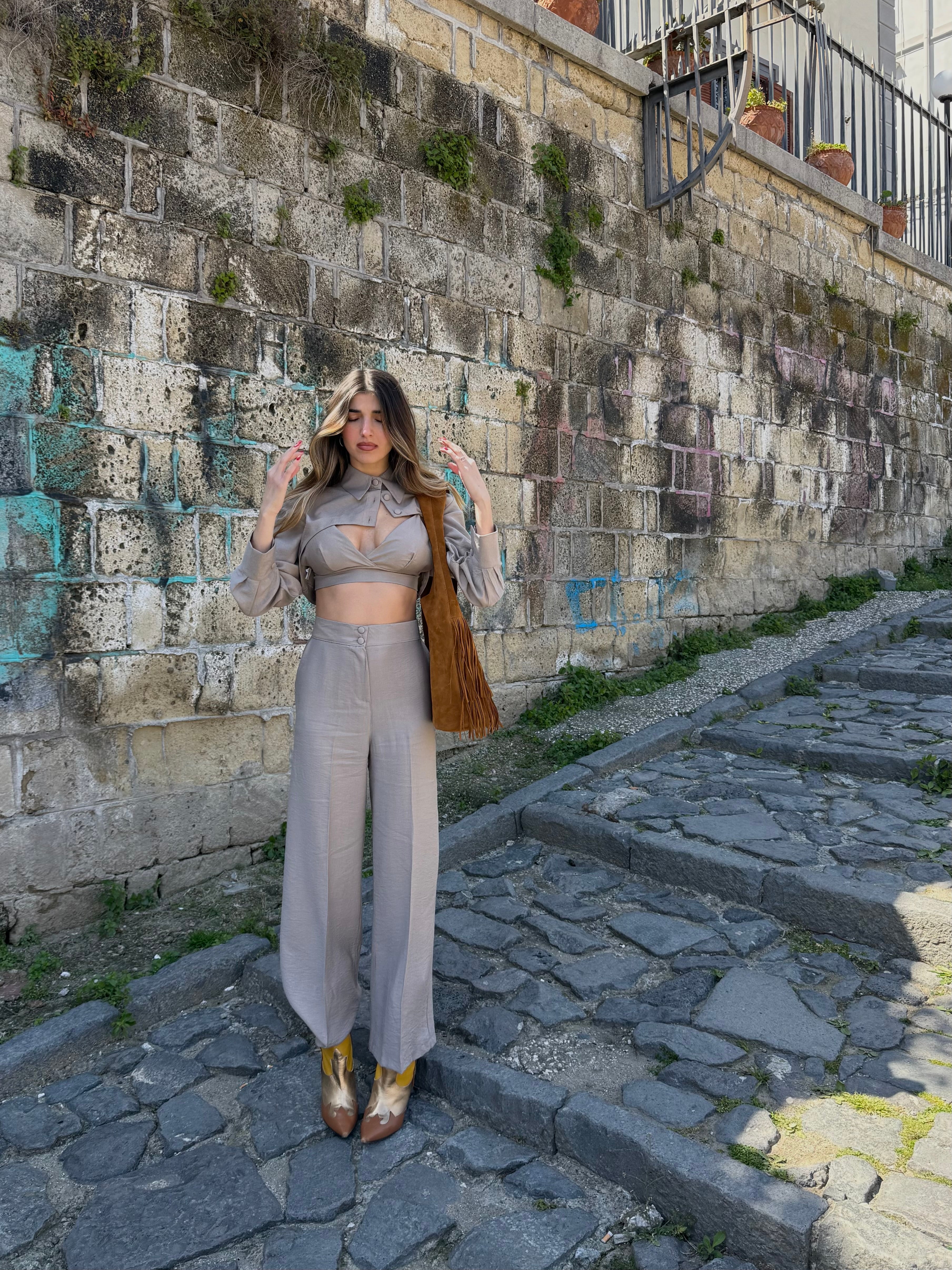 Coordinato misto lino fango - LadyB Shop Online