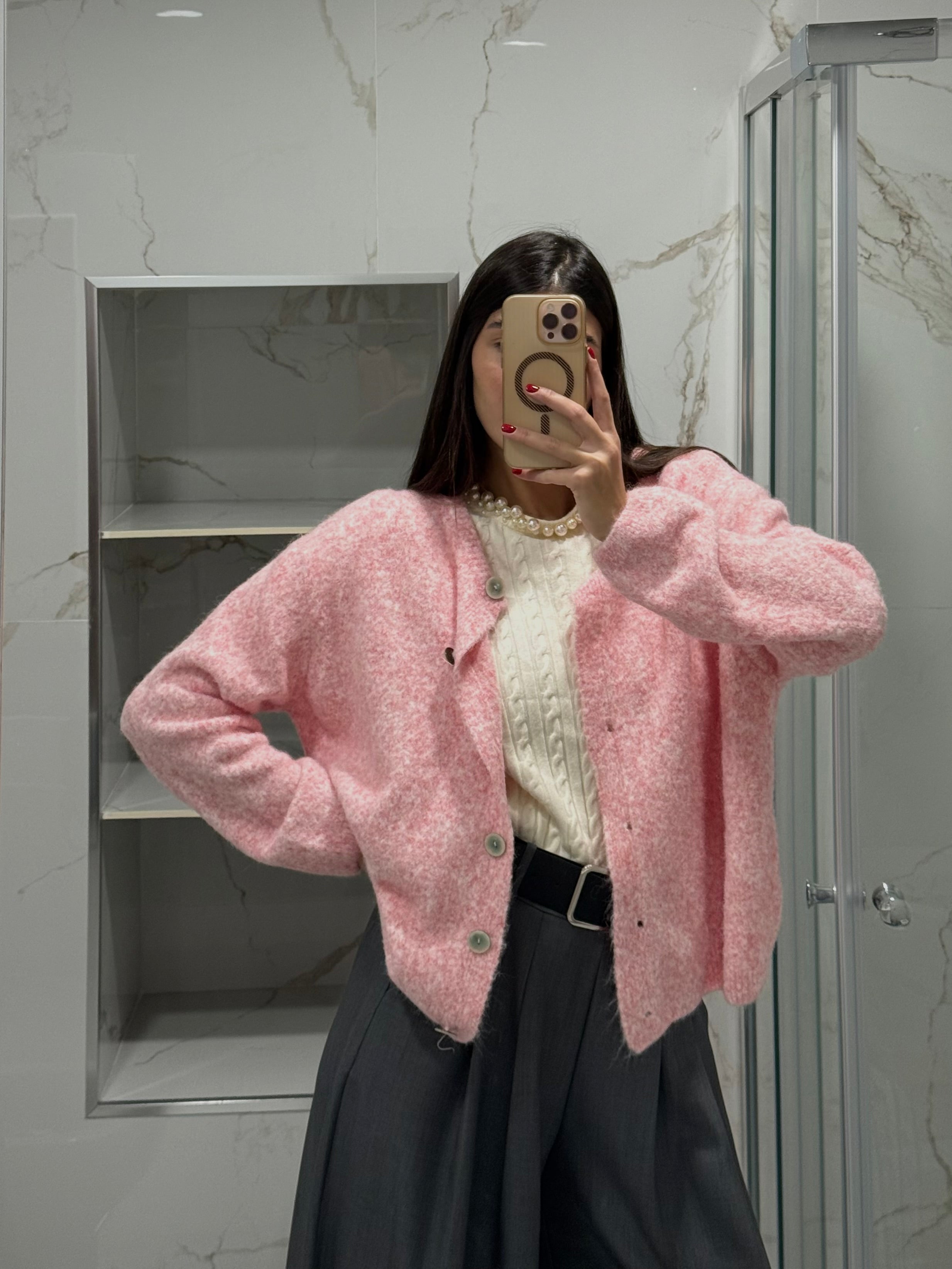 Cardigan lana rosa