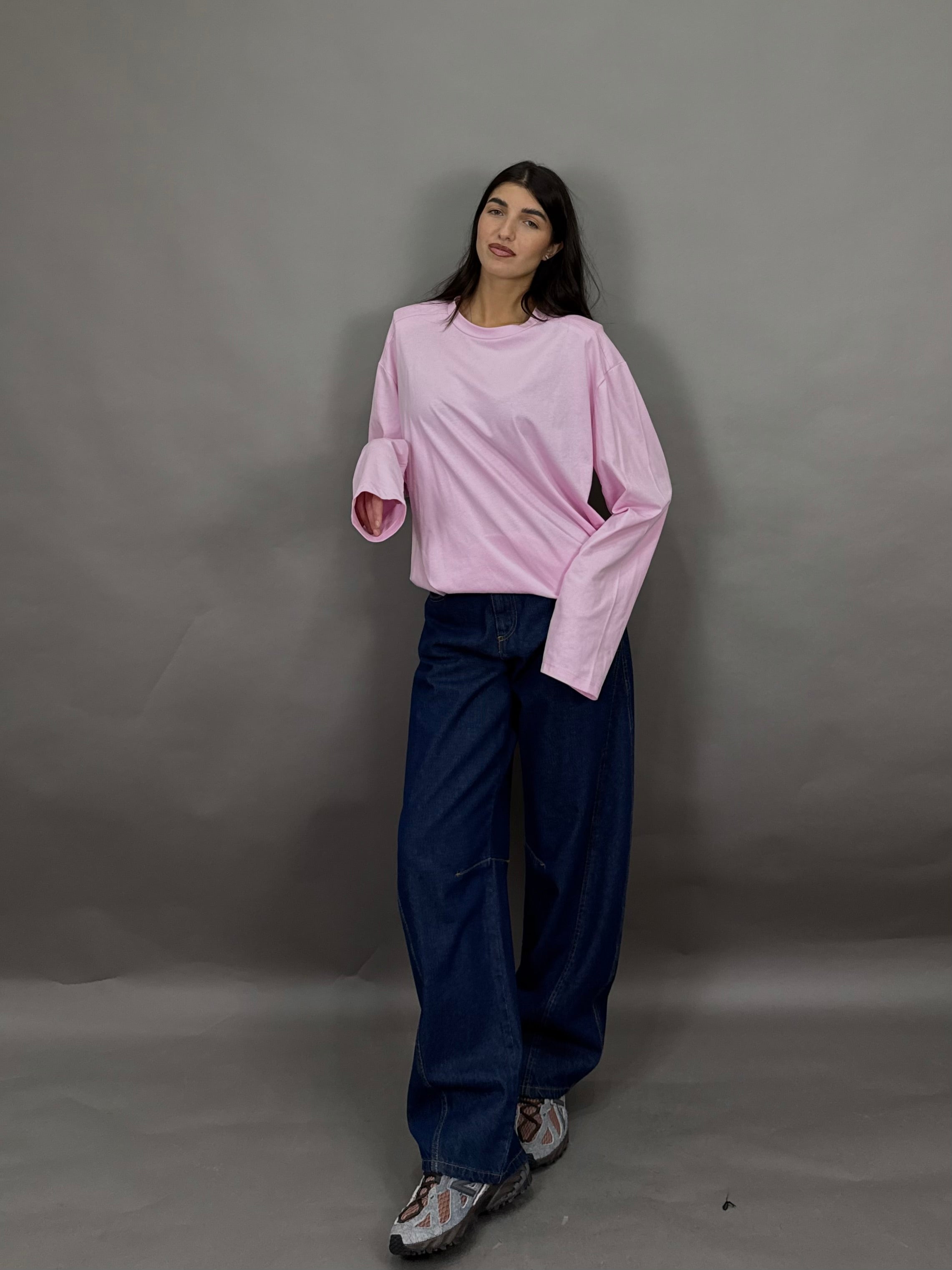 Maglia manica extra lunga rosa