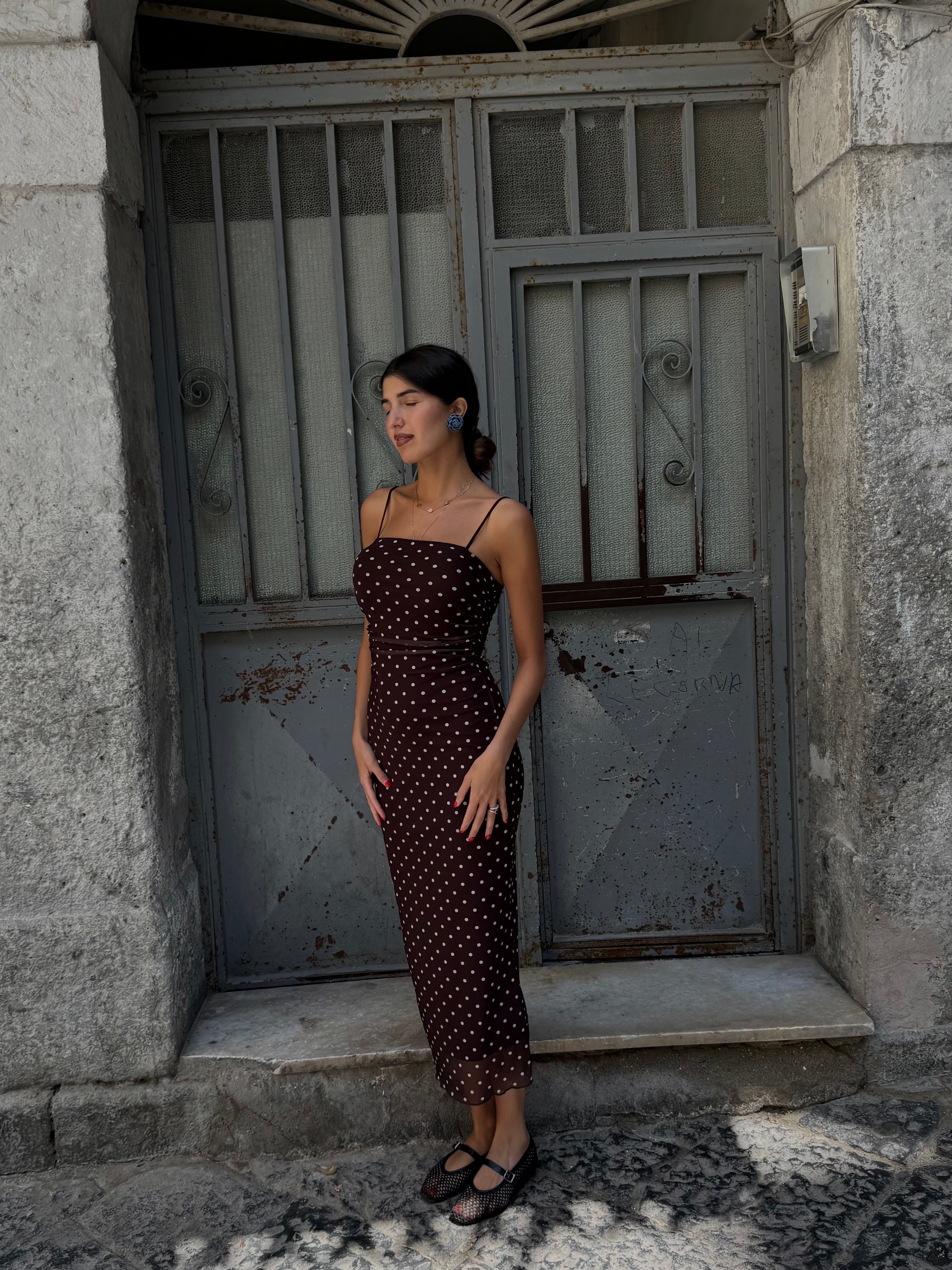 Dress pois marrone - LadyB Shop Online