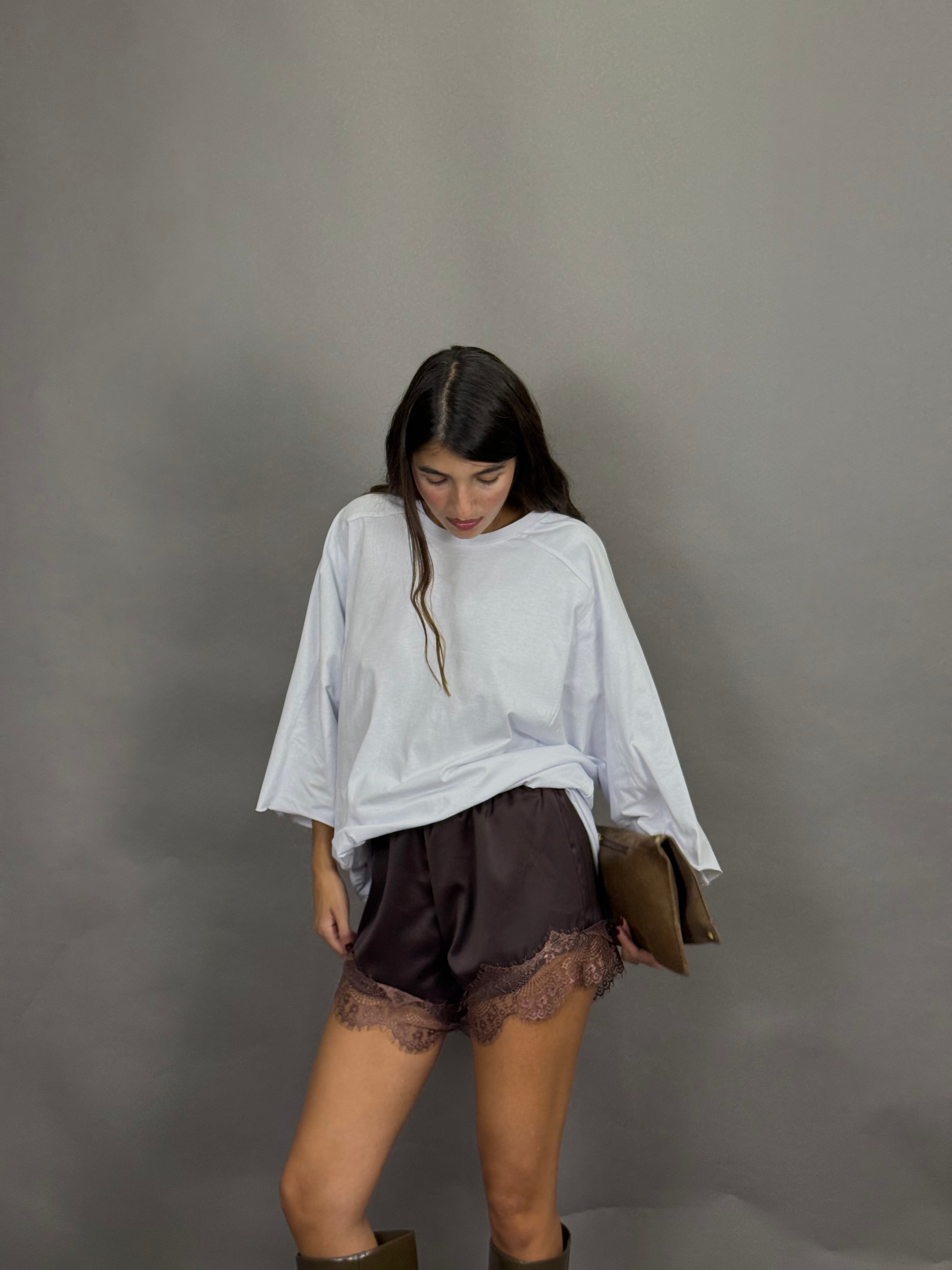 Pantaloncino pizzo marrone