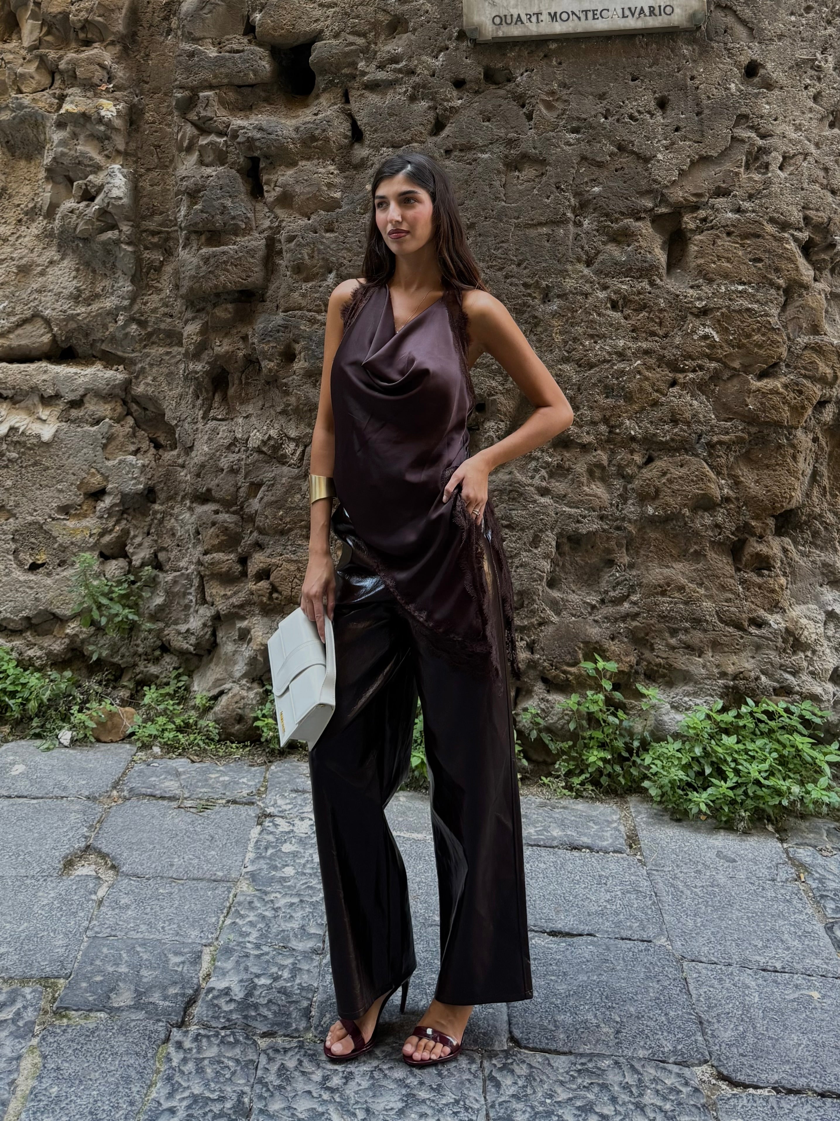 Pantalone ecopelle cioccolato