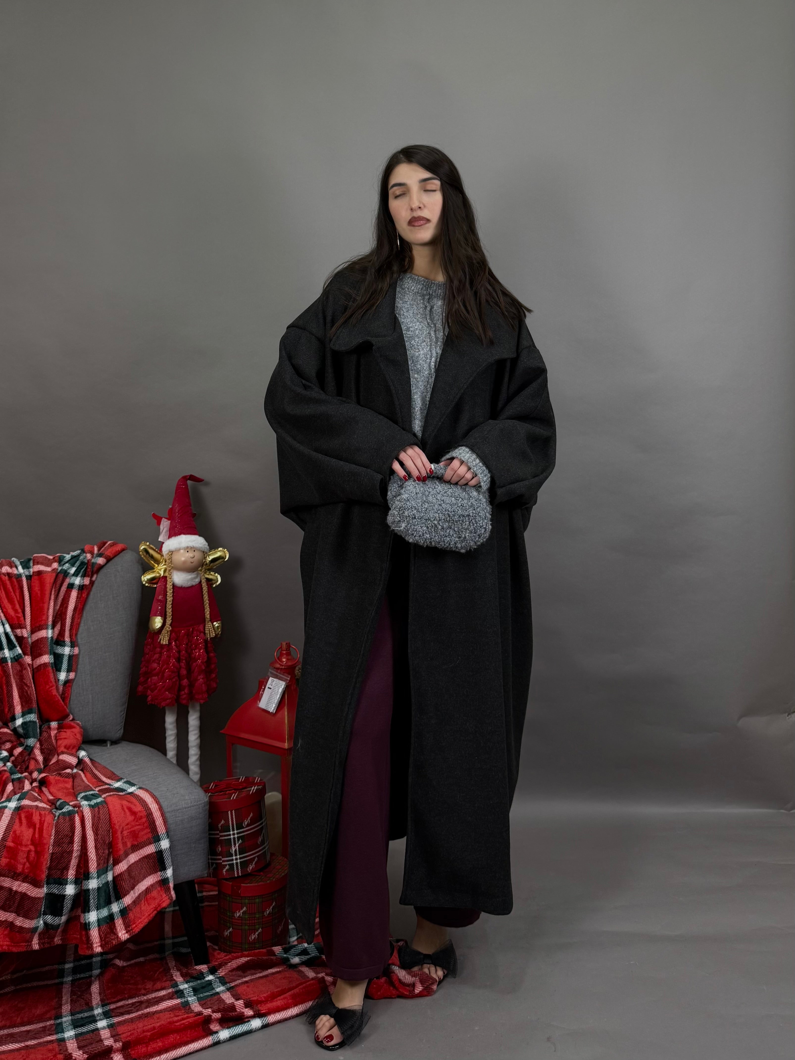 Maxi cappotto 100% misto lana