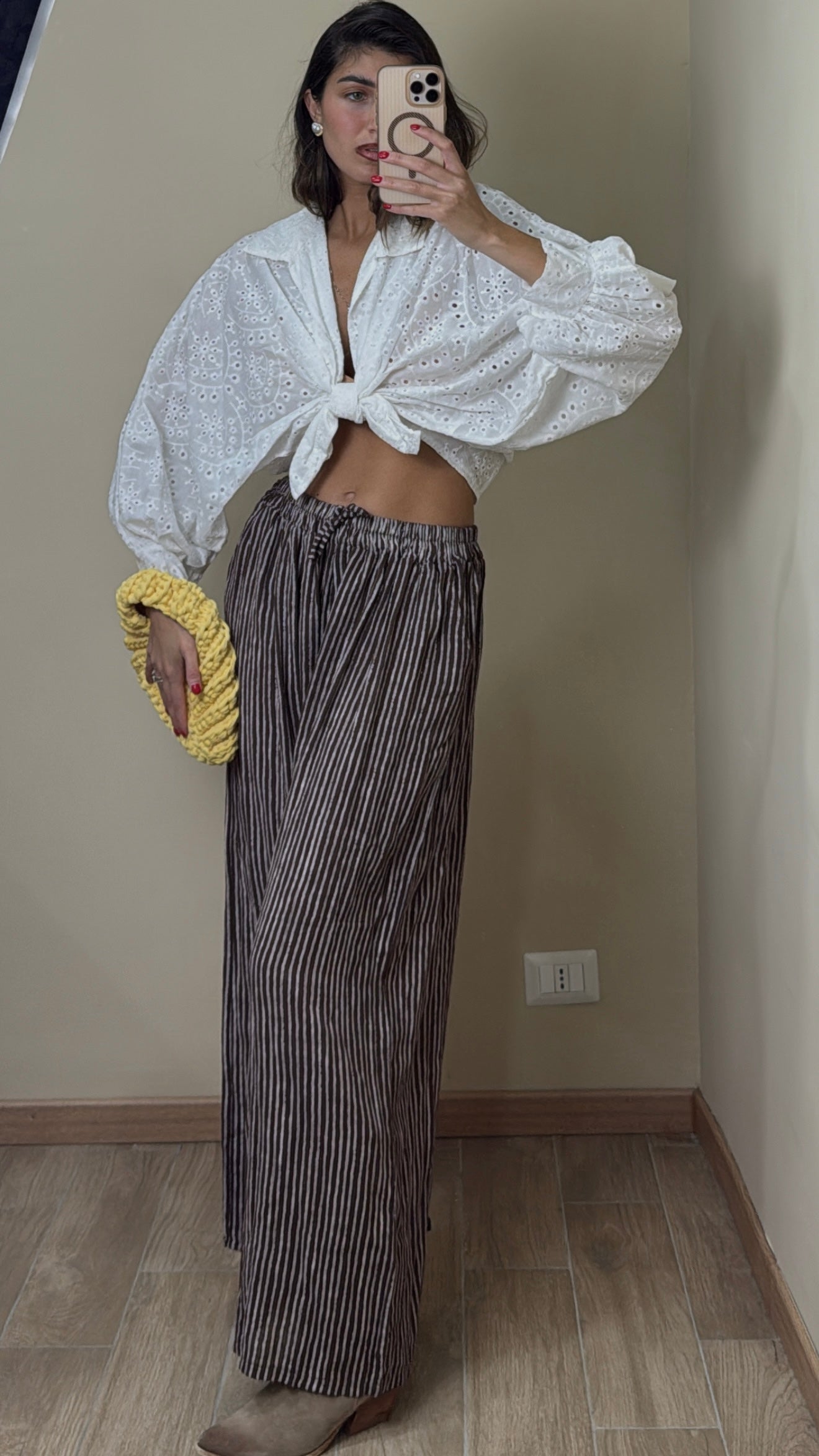 Pantalone cotone righe marrone - LadyB Shop Online