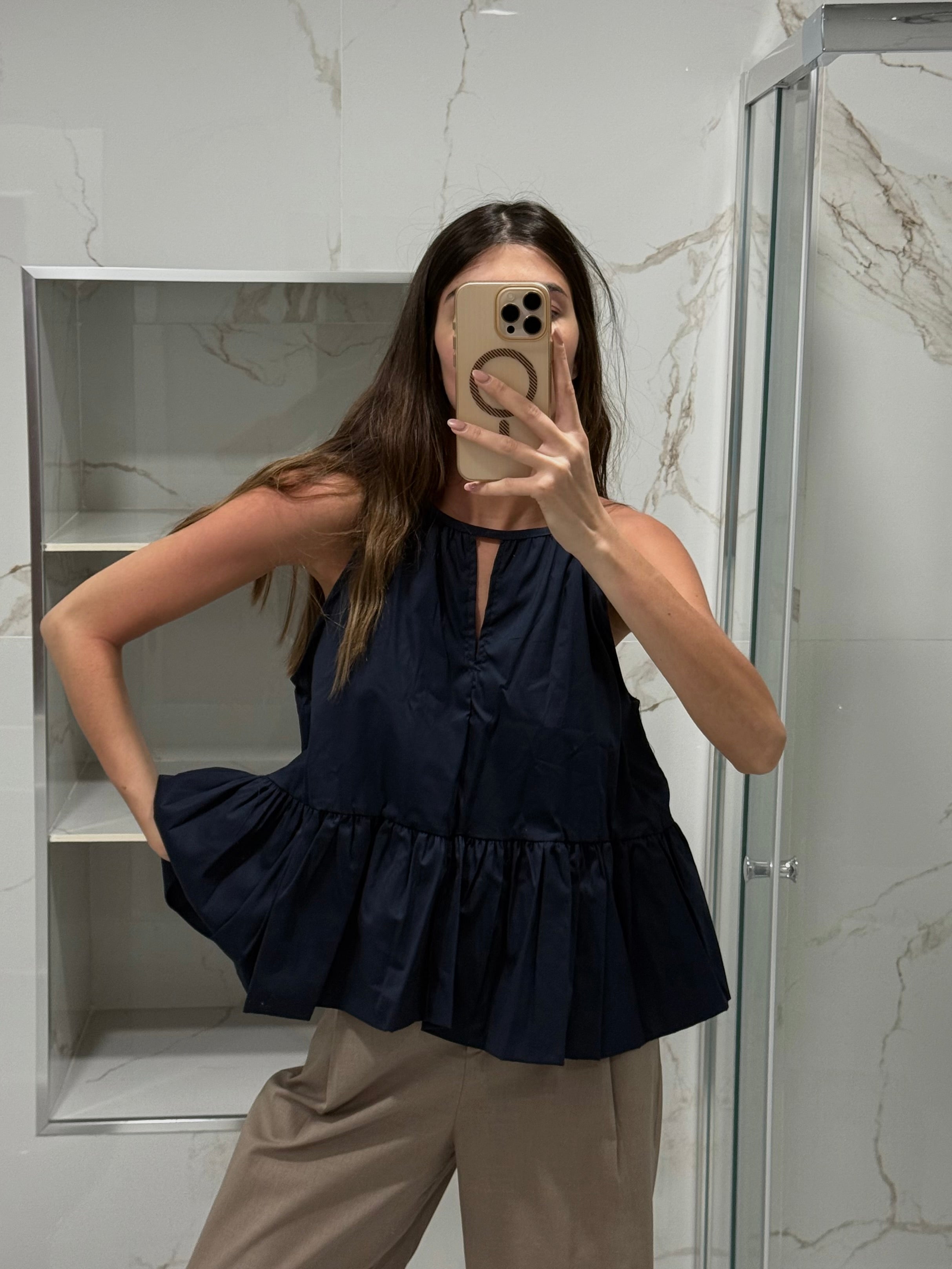 Blusa in cotone blu