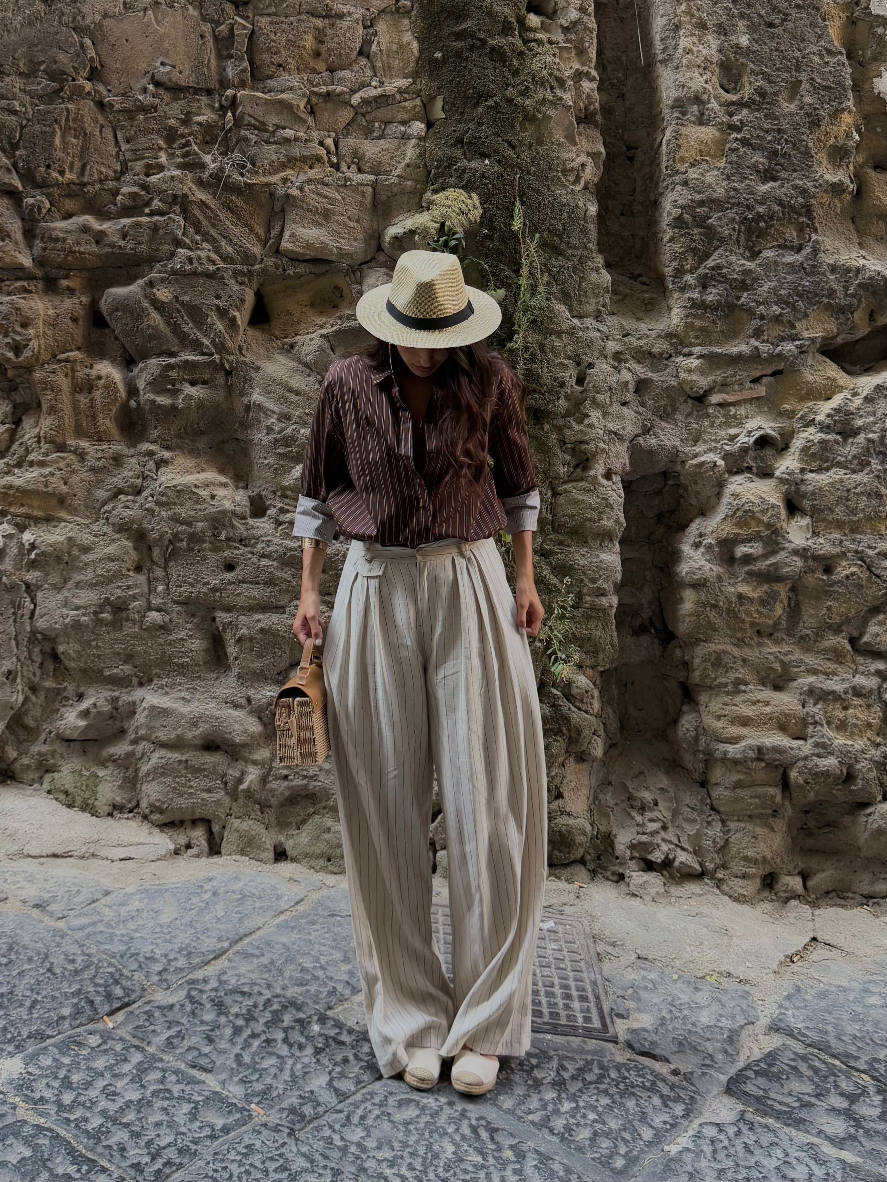 Pantalone misto lino gessato - LadyB Shop Online