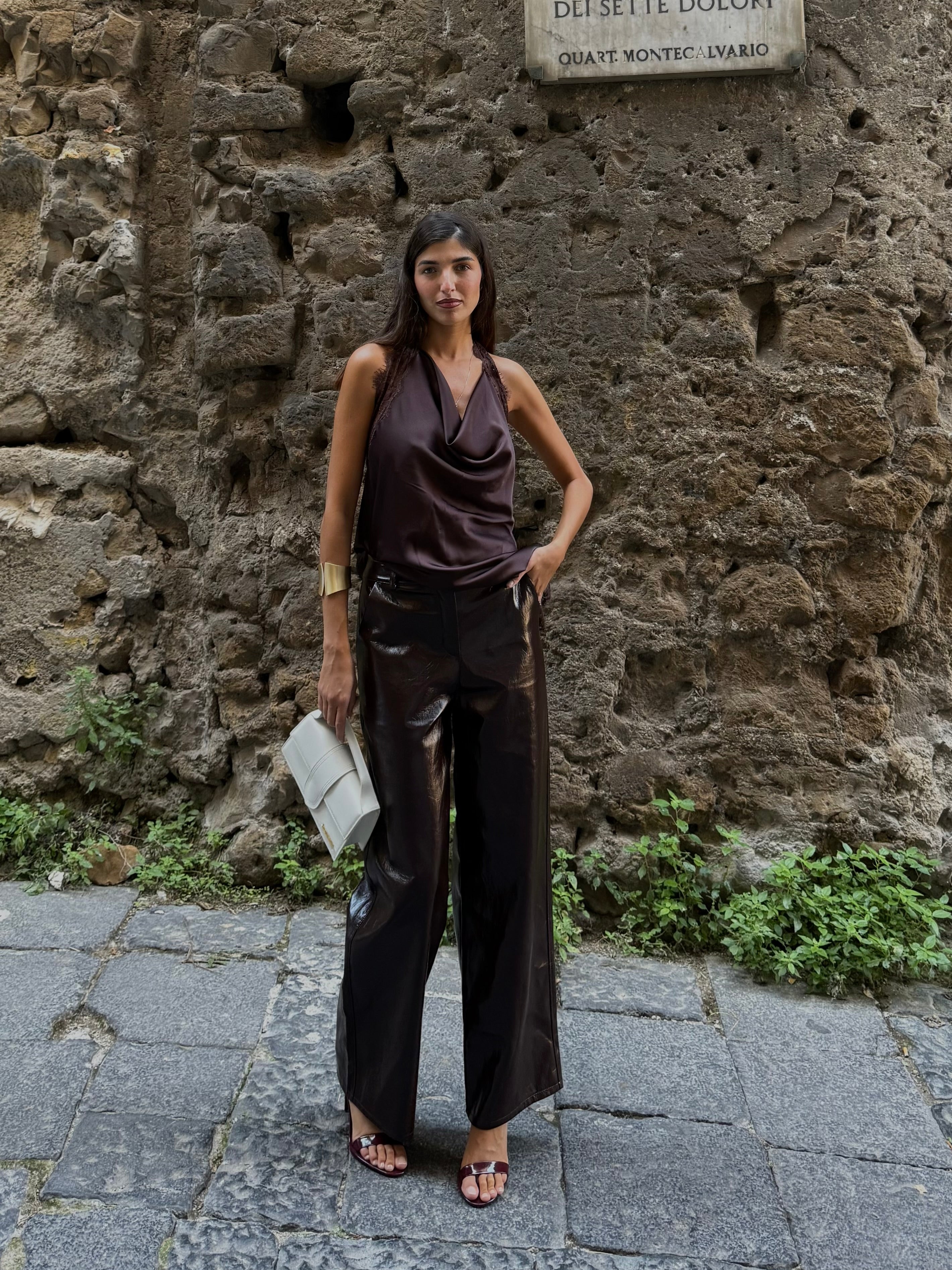 Pantalone ecopelle cioccolato