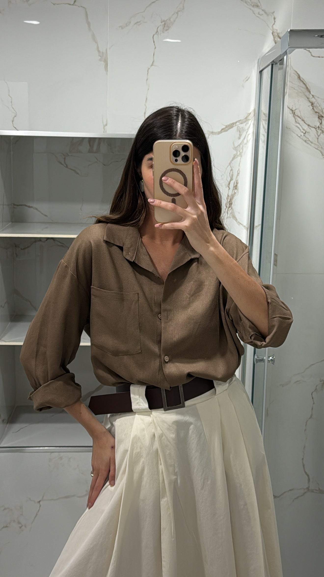 Camicia in lino marrone - LadyB Shop Online