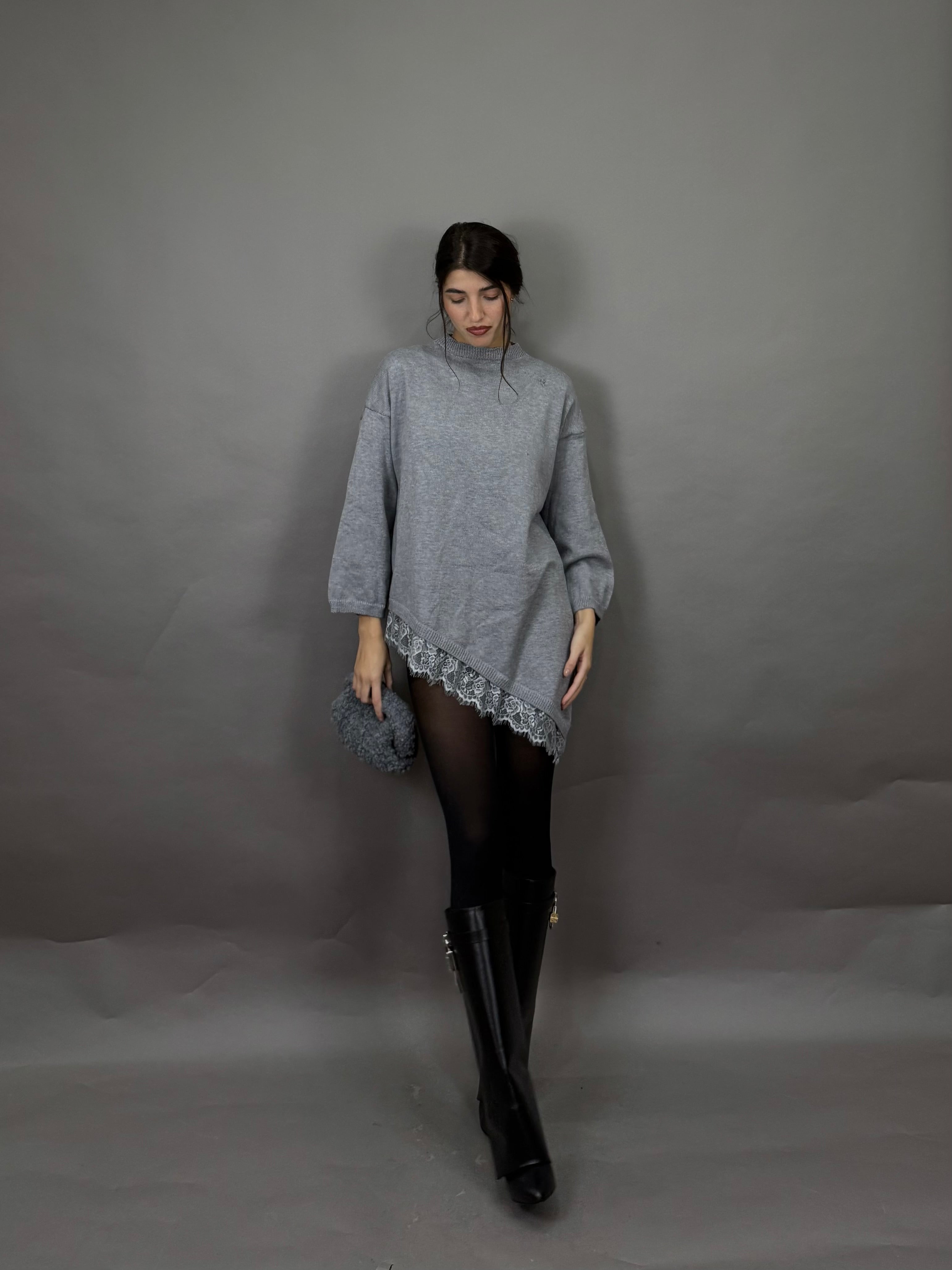 Maglione pizzo grigio