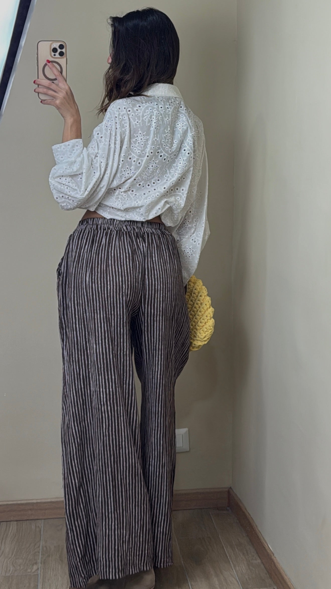 Pantalone cotone righe marrone - LadyB Shop Online