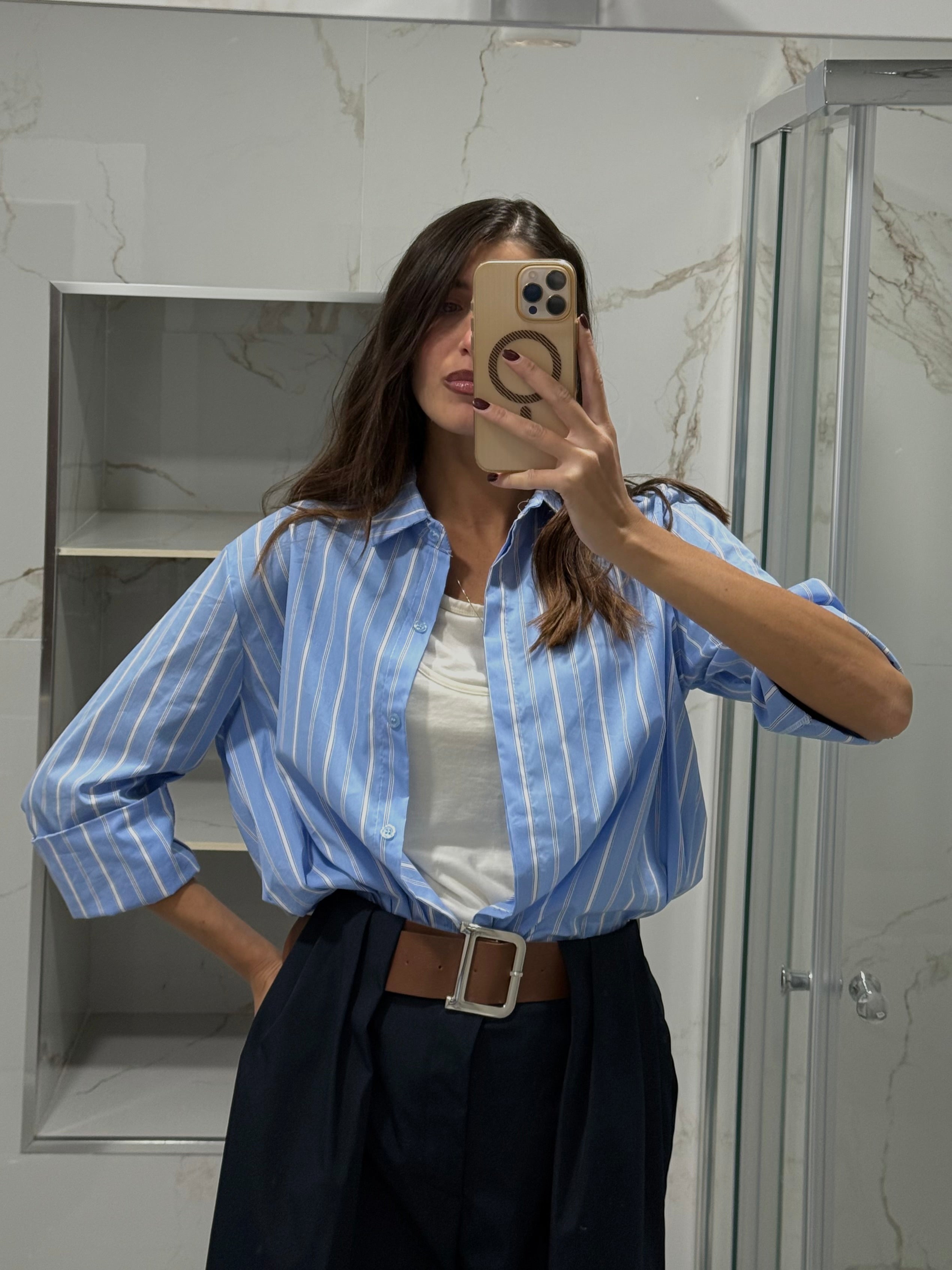 Camicia righe azzurra
