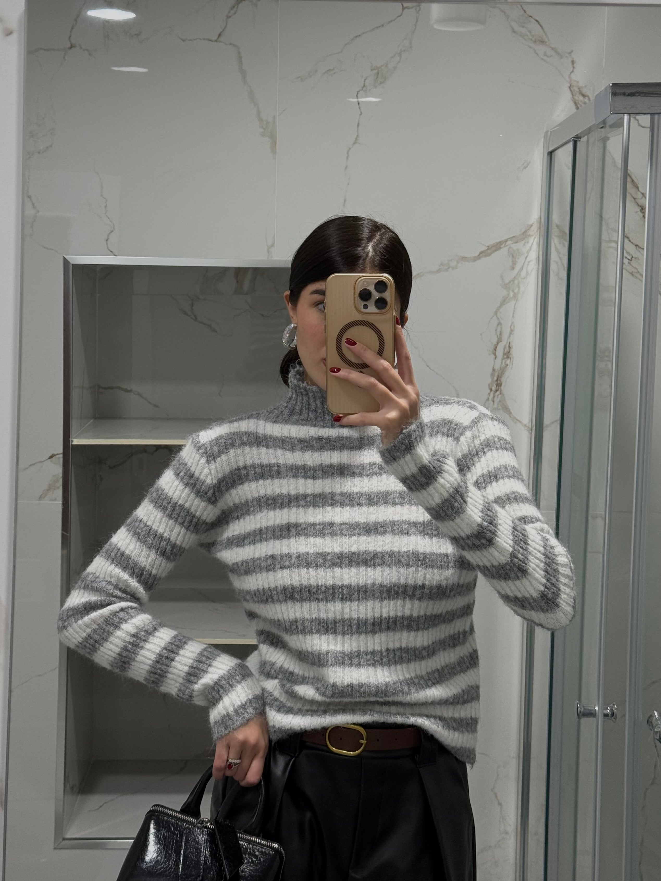 Maglione misto lana righe grigio