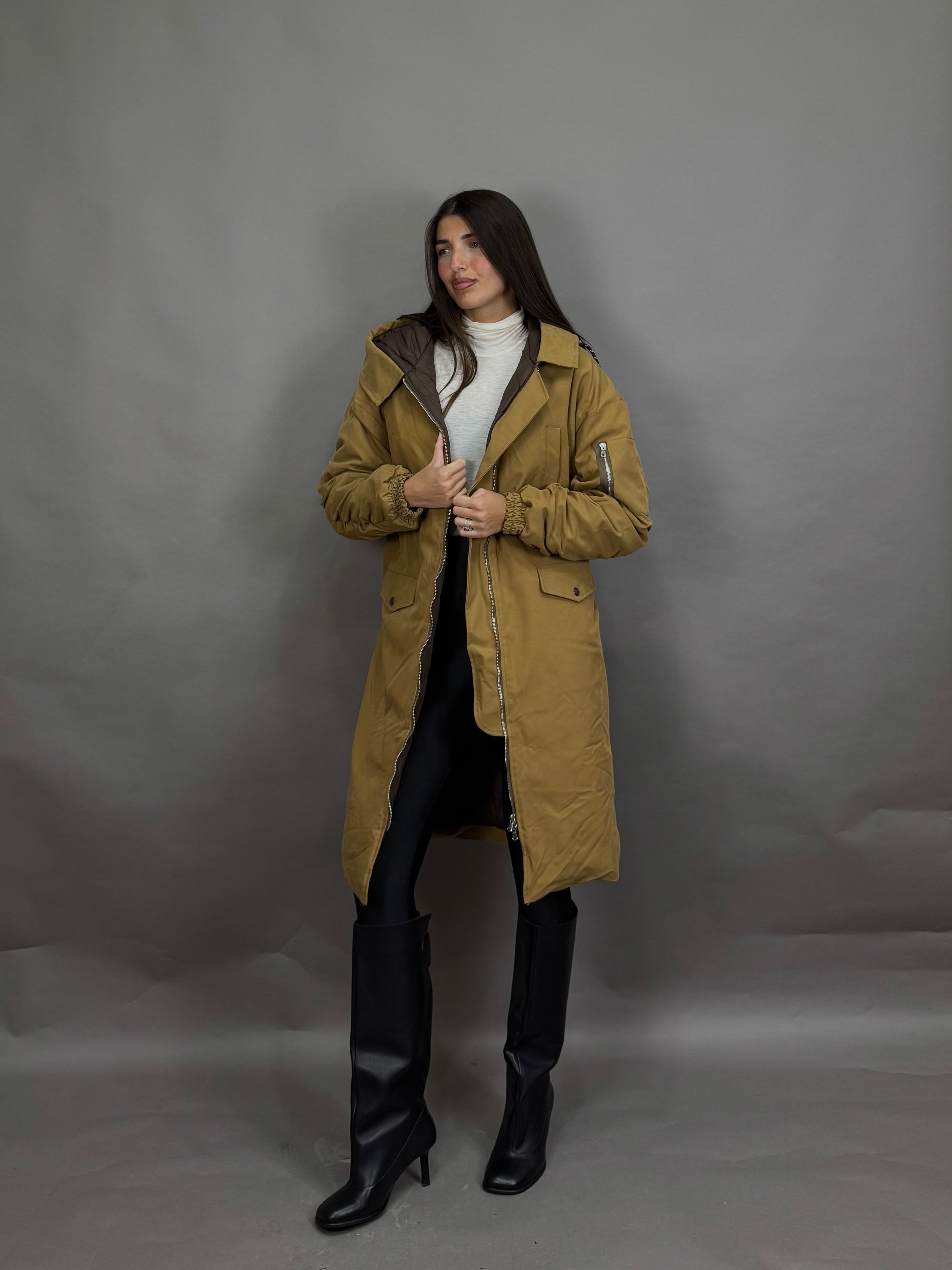 Parca cappuccio lumina senape