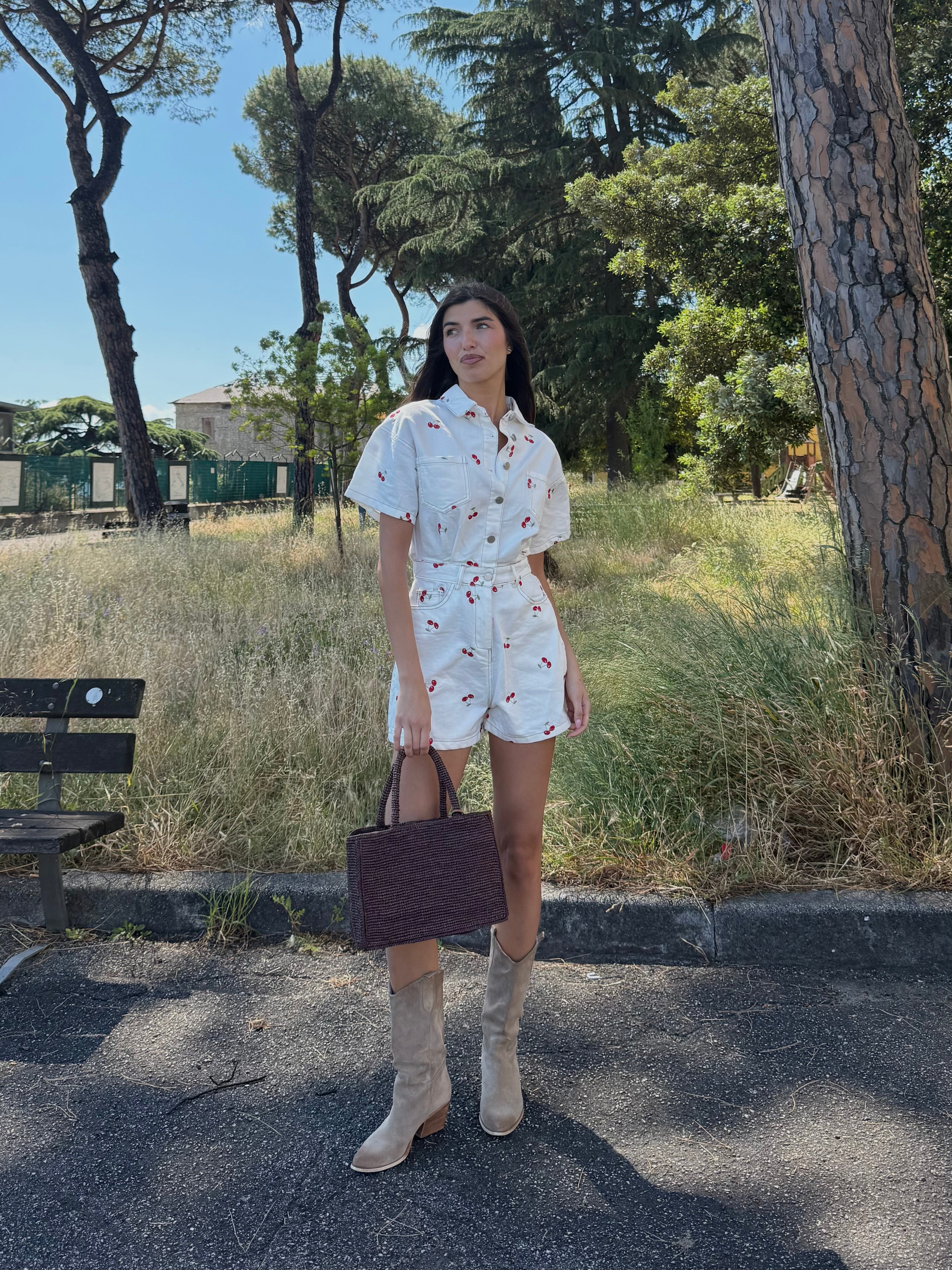 Tuta in jeans cherry