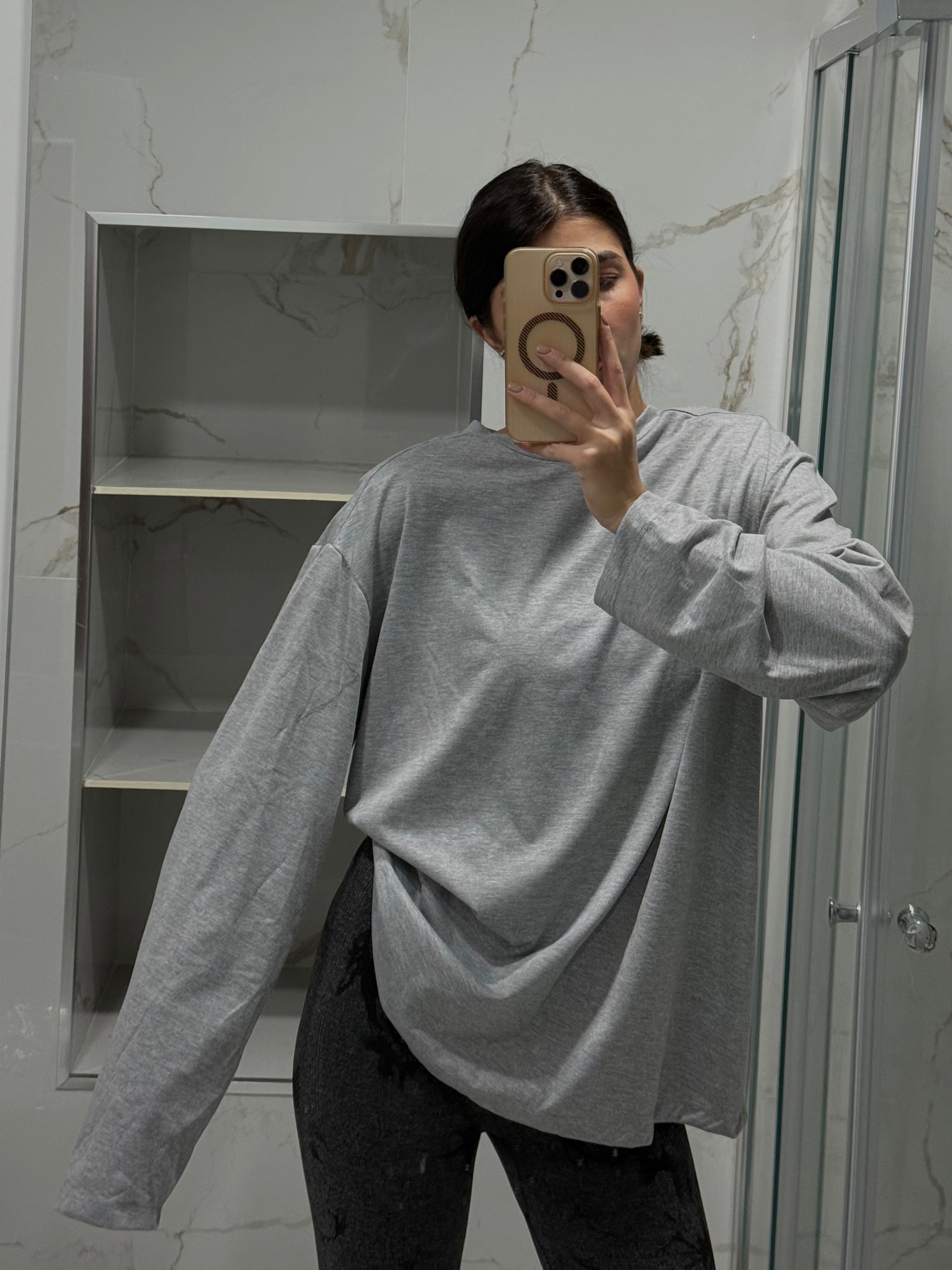 Maglia maxi manica just grigia