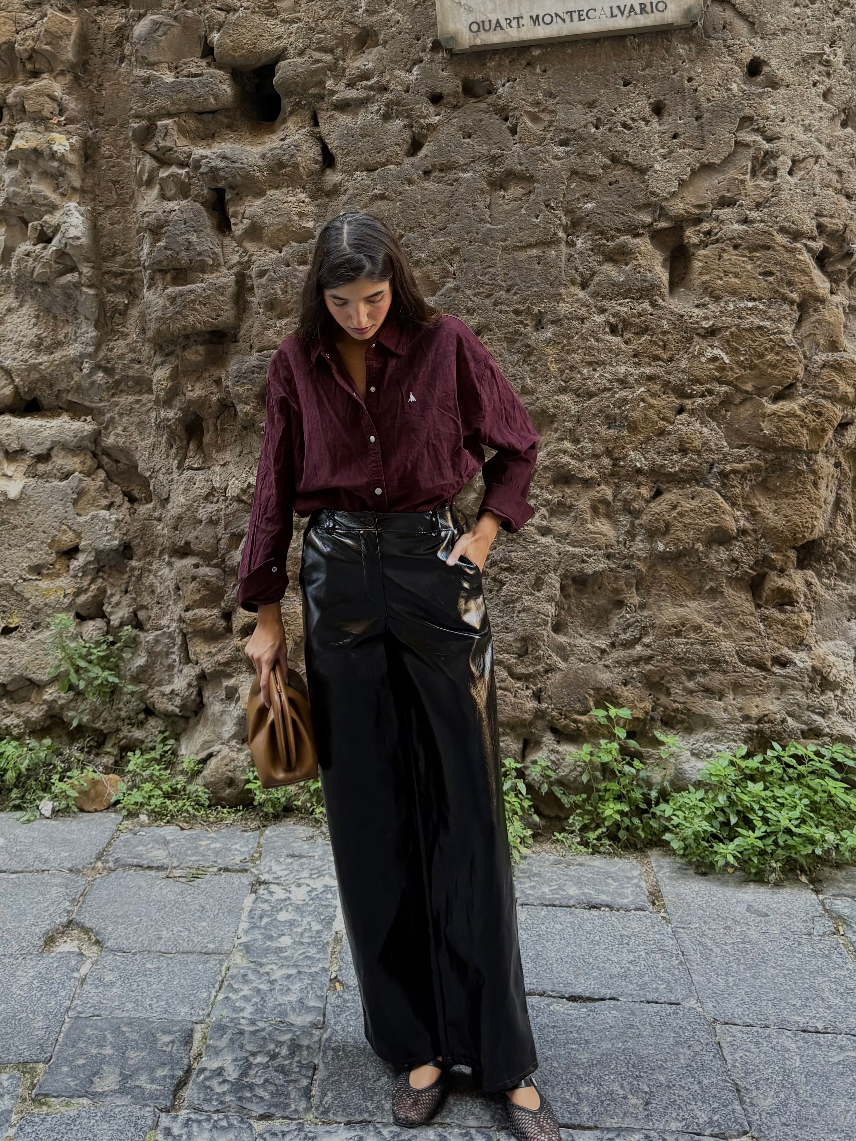 Pantalone ecopelle nero