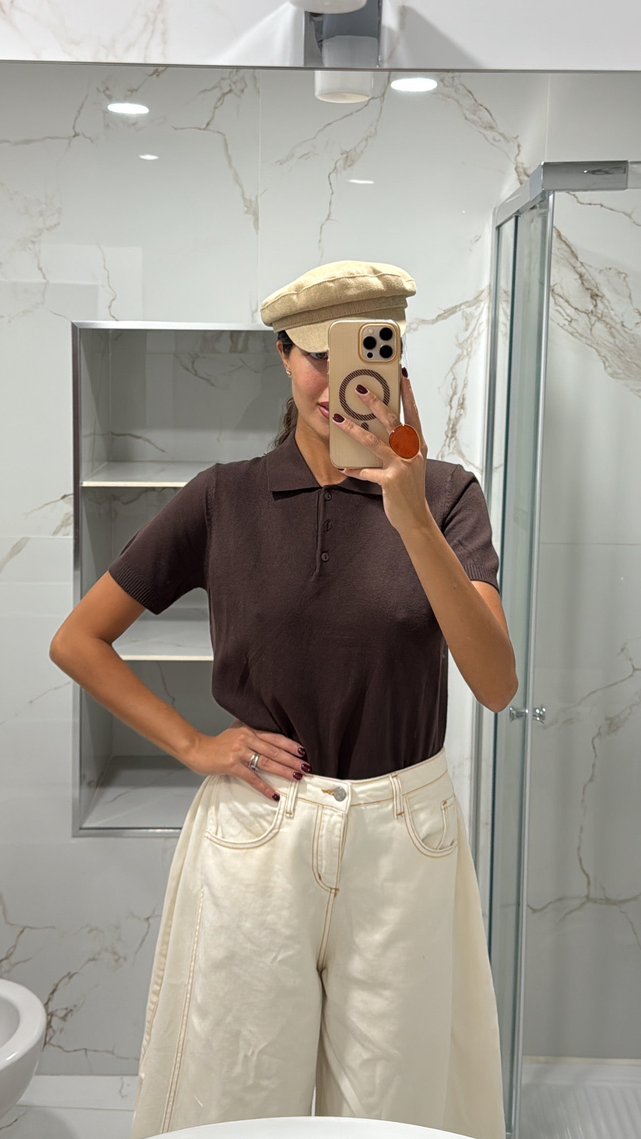 Polo mezza manica marrone
