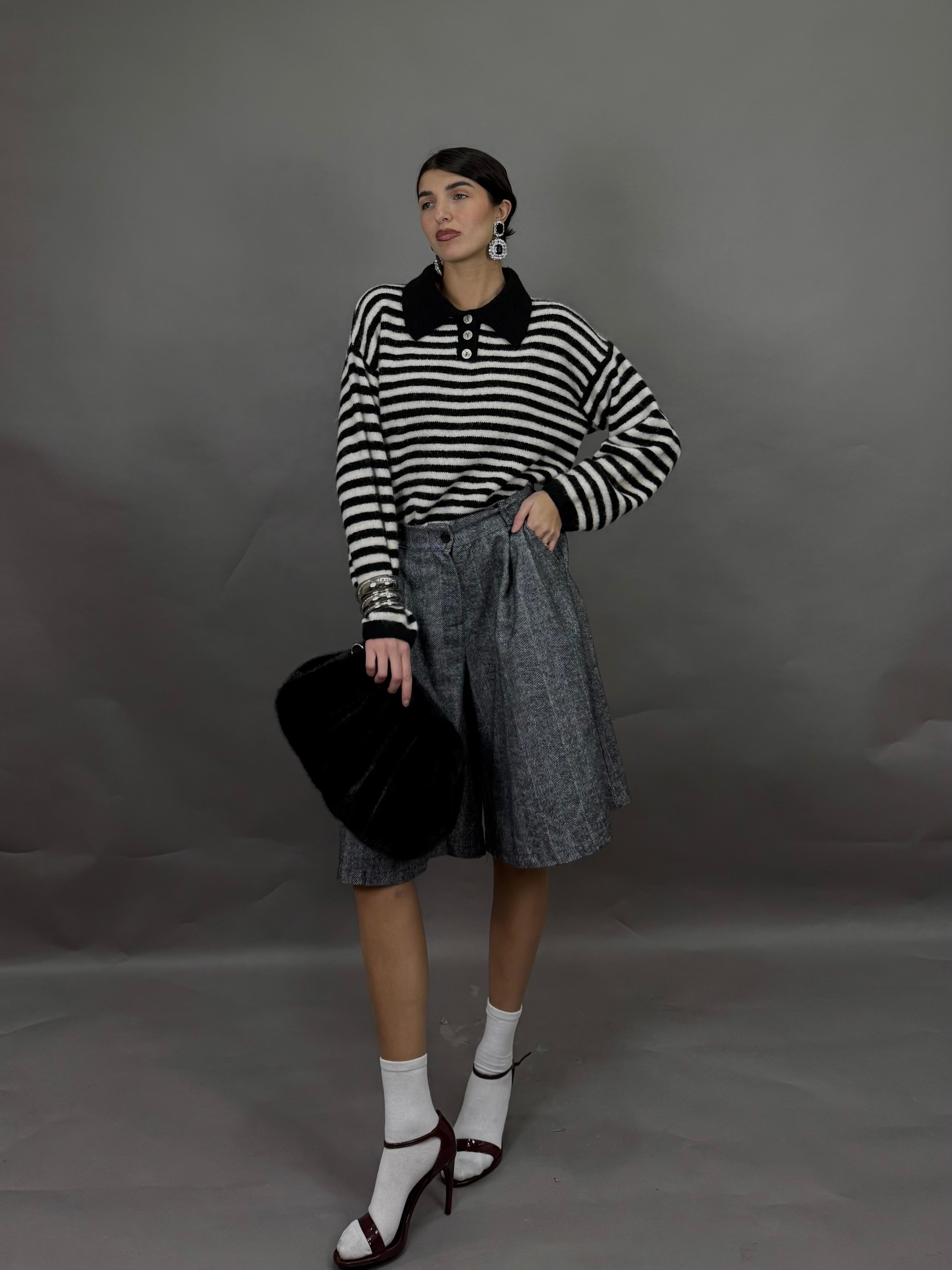 Maglione polo righe nero