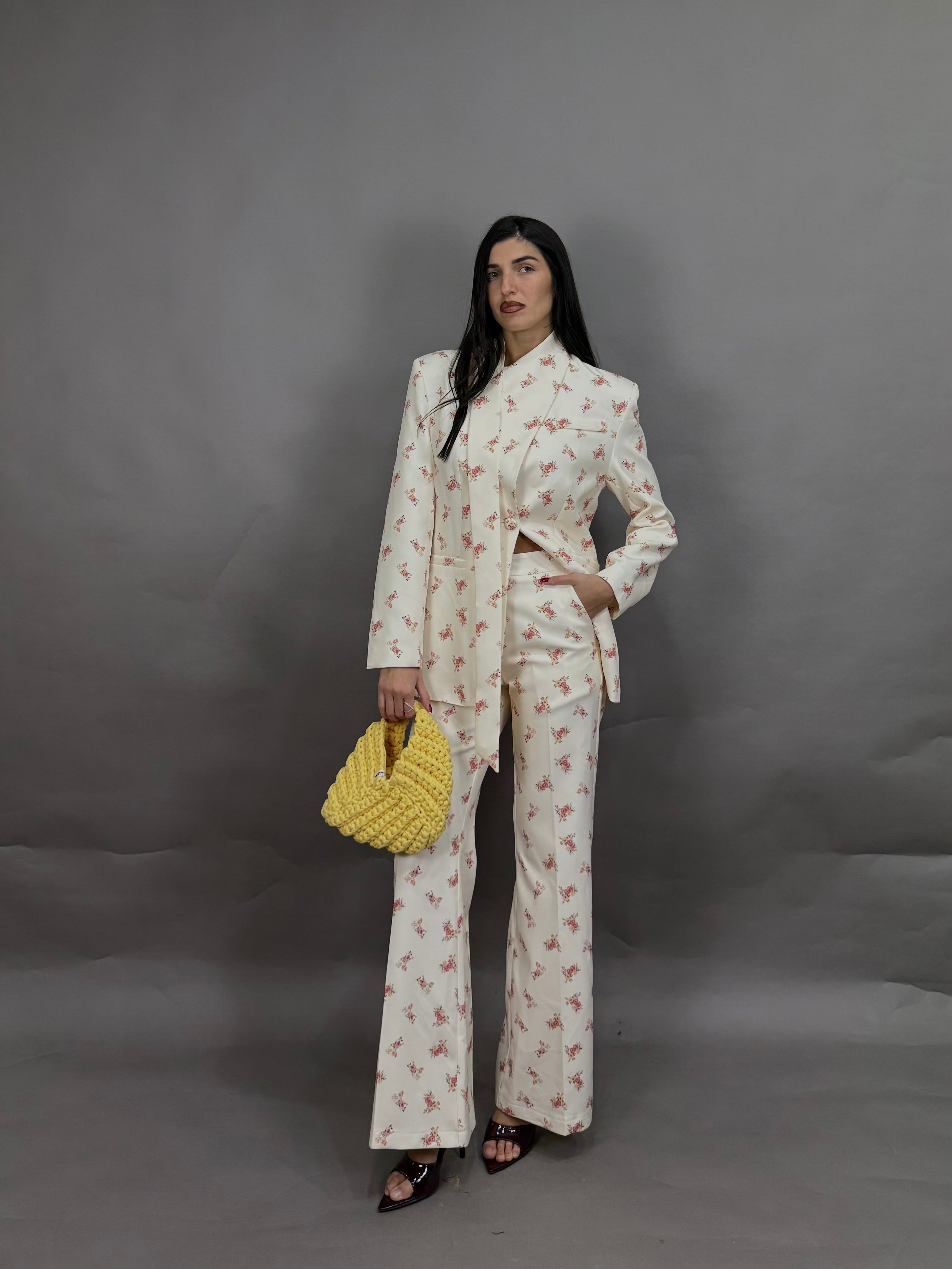 Pantaloni fiori lumina panna
