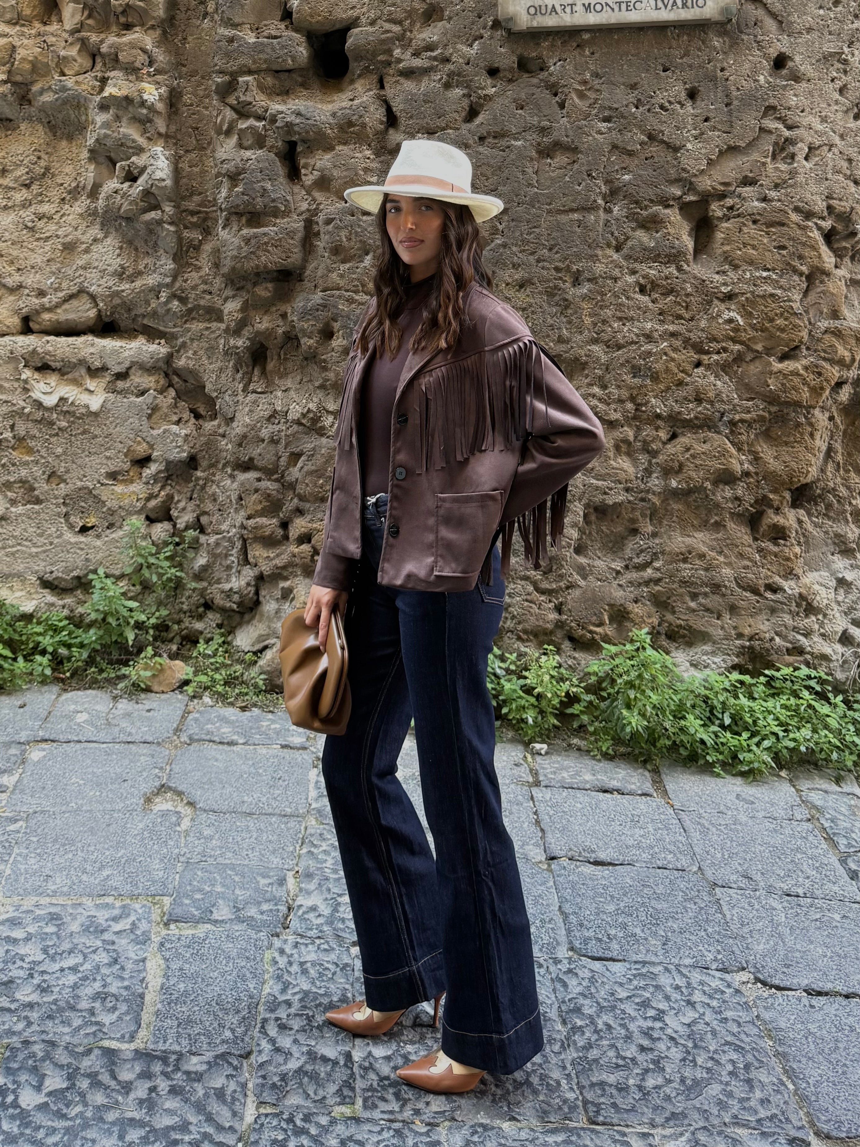 Giacca frange marrone