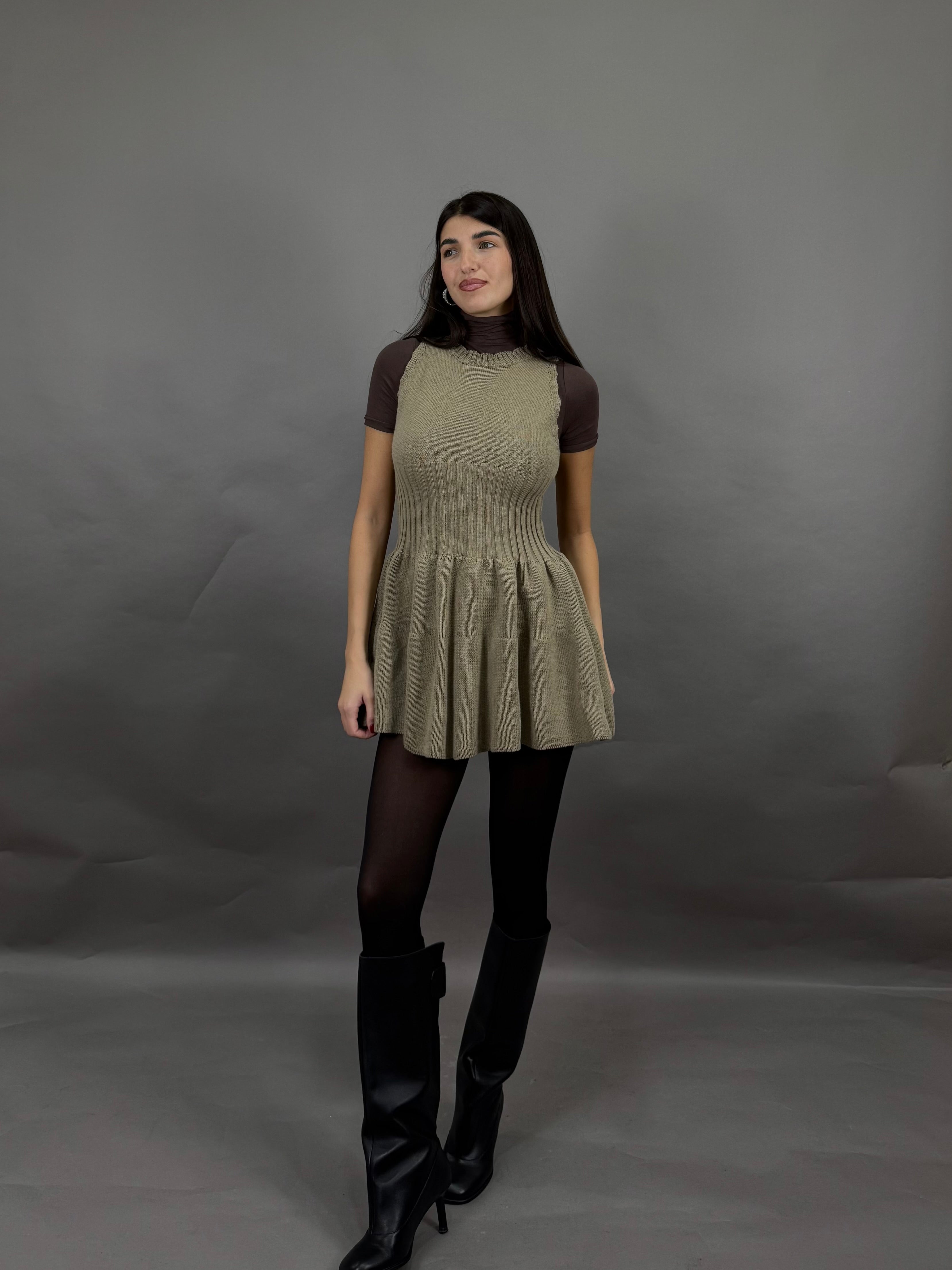 Dress lana rasata fango