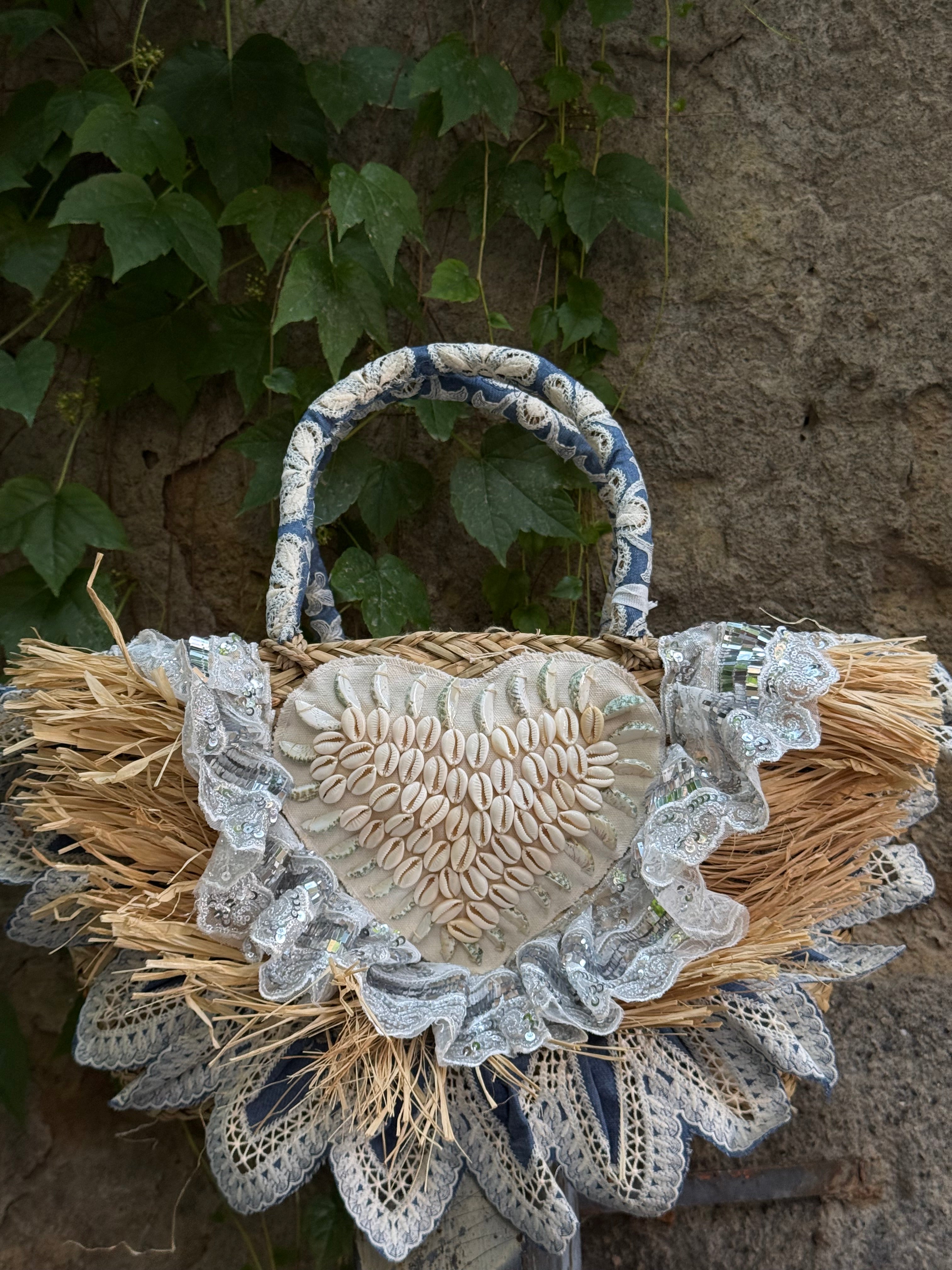Borsa in paglia conchiglie