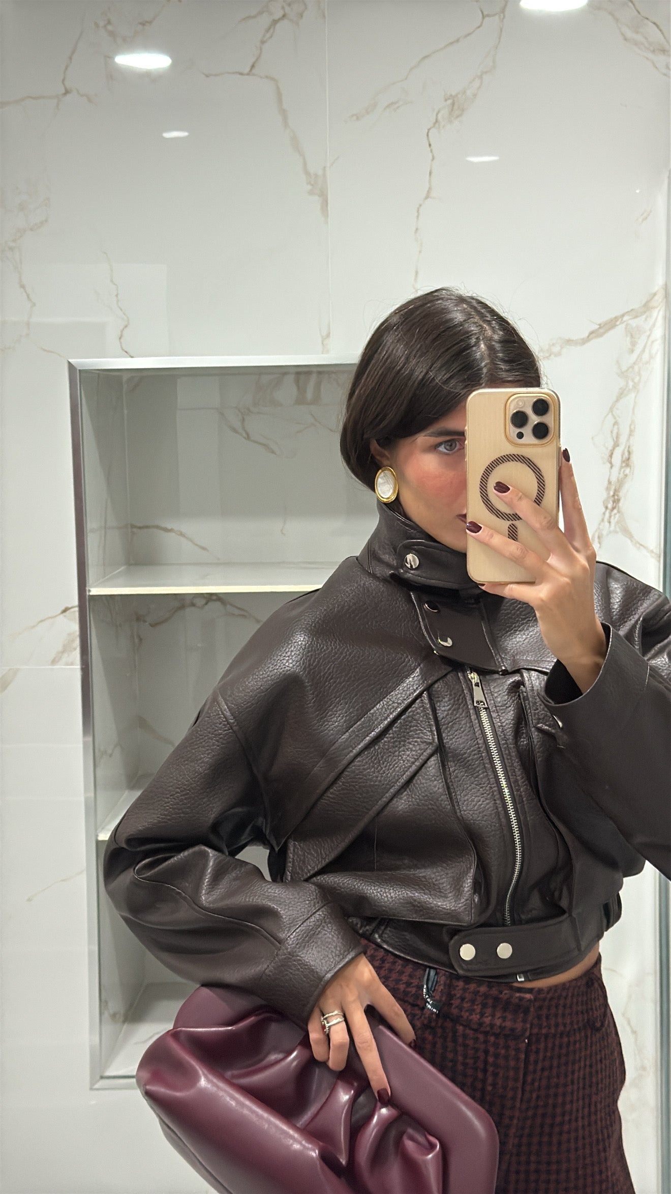 Bomber ecopelle marrone
