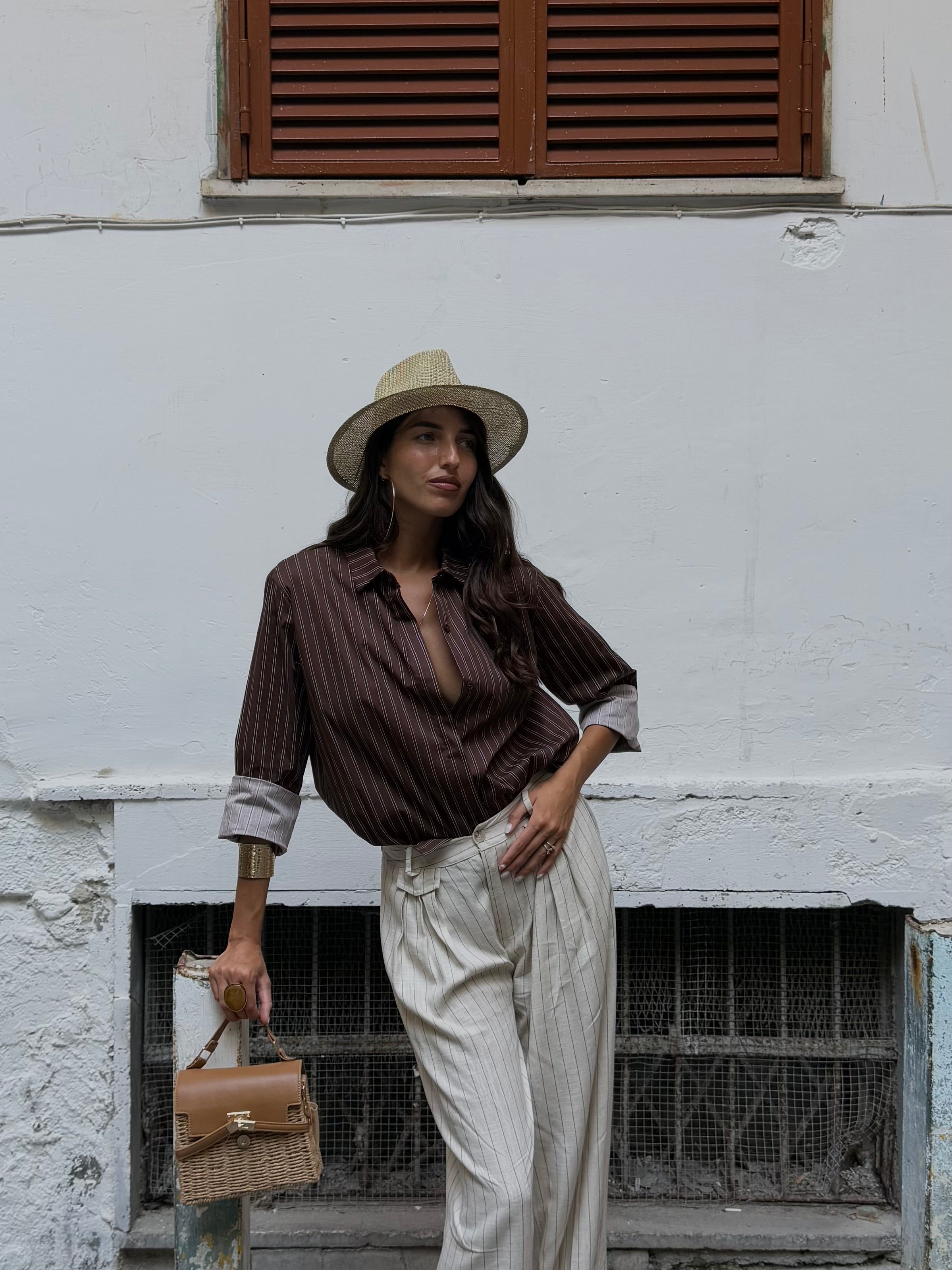 Camicia righe marrone