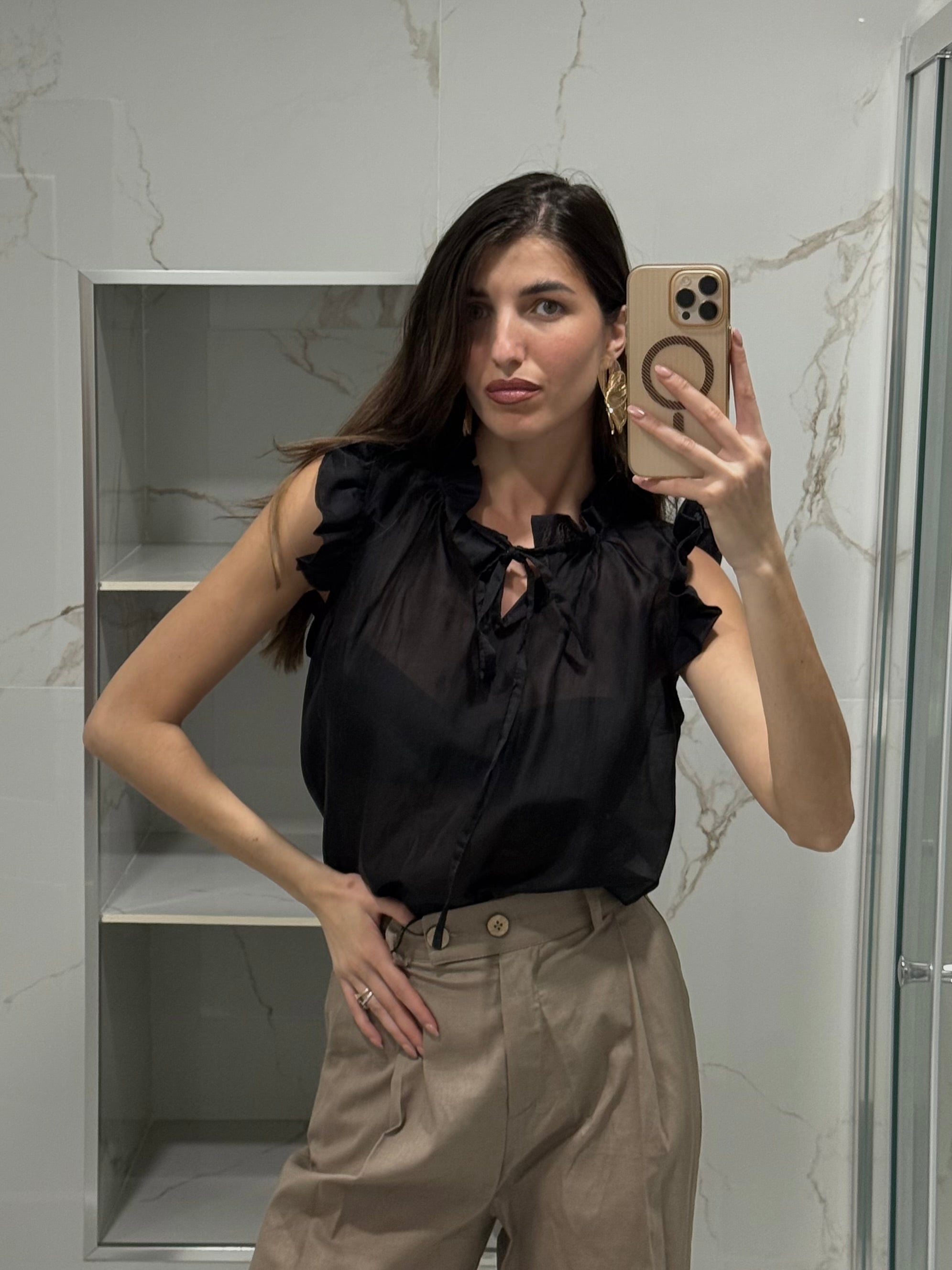 Blusa organza e ruches nera - LadyB Shop Online