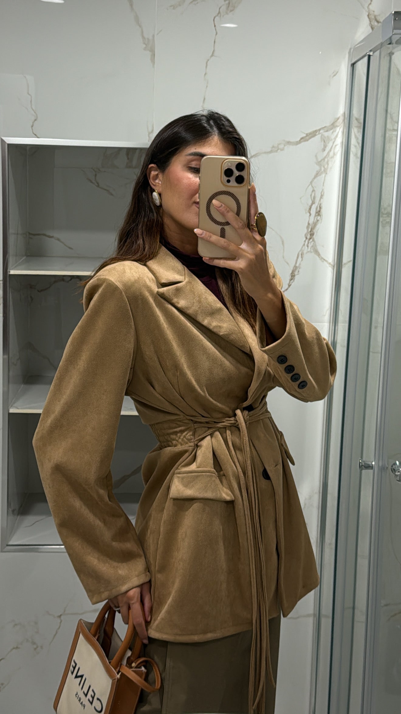 Blazer scamosciato cammello