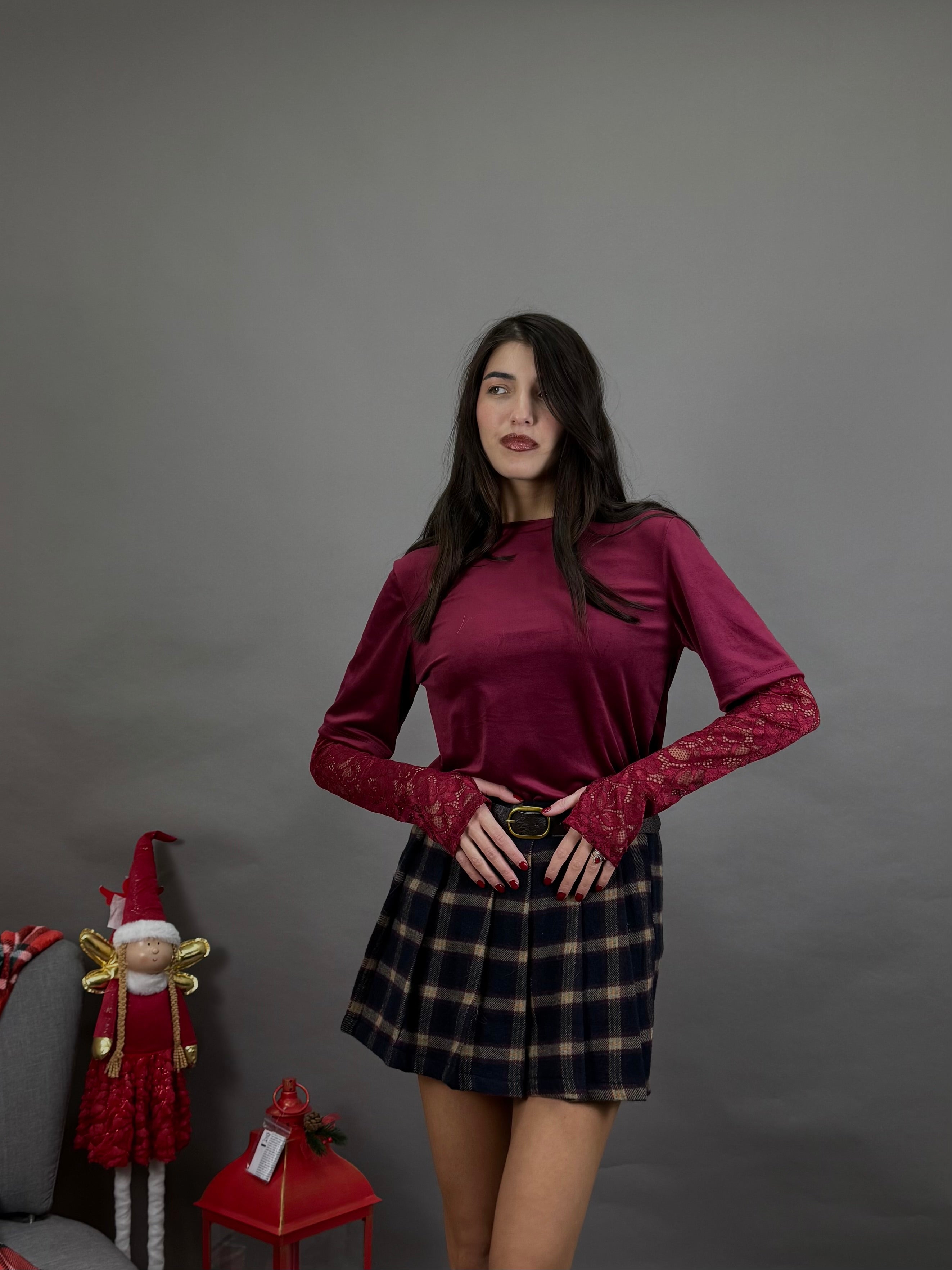 Maxi t shirt velluto bordeaux