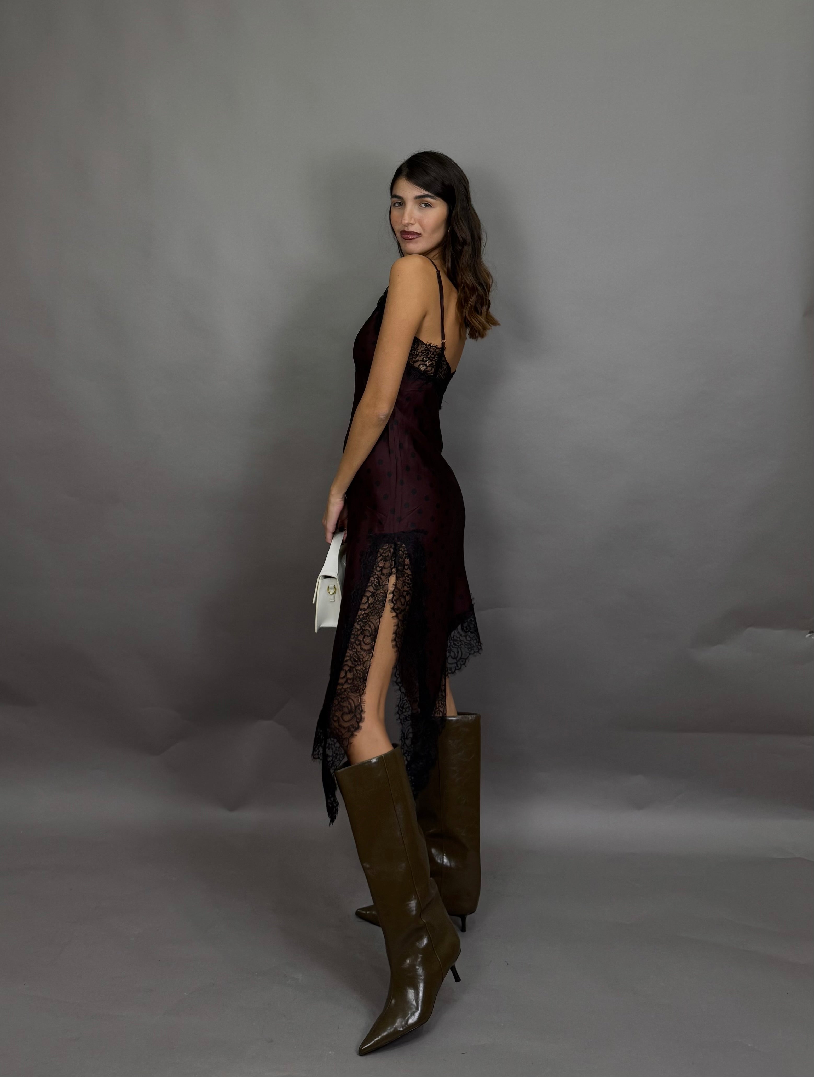Dress pizzo e pois lumina bordeaux