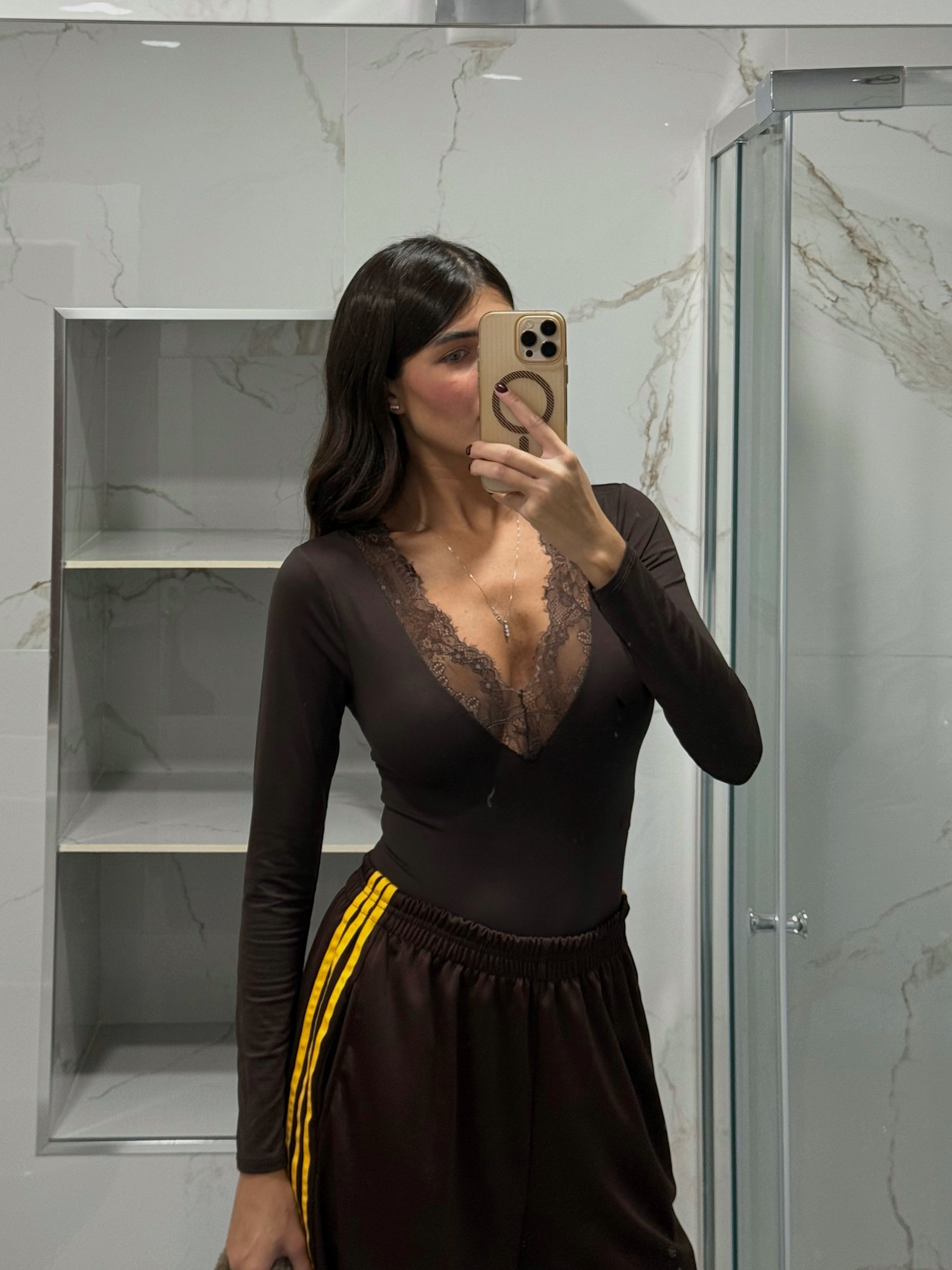 Body modellante pizzo marrone