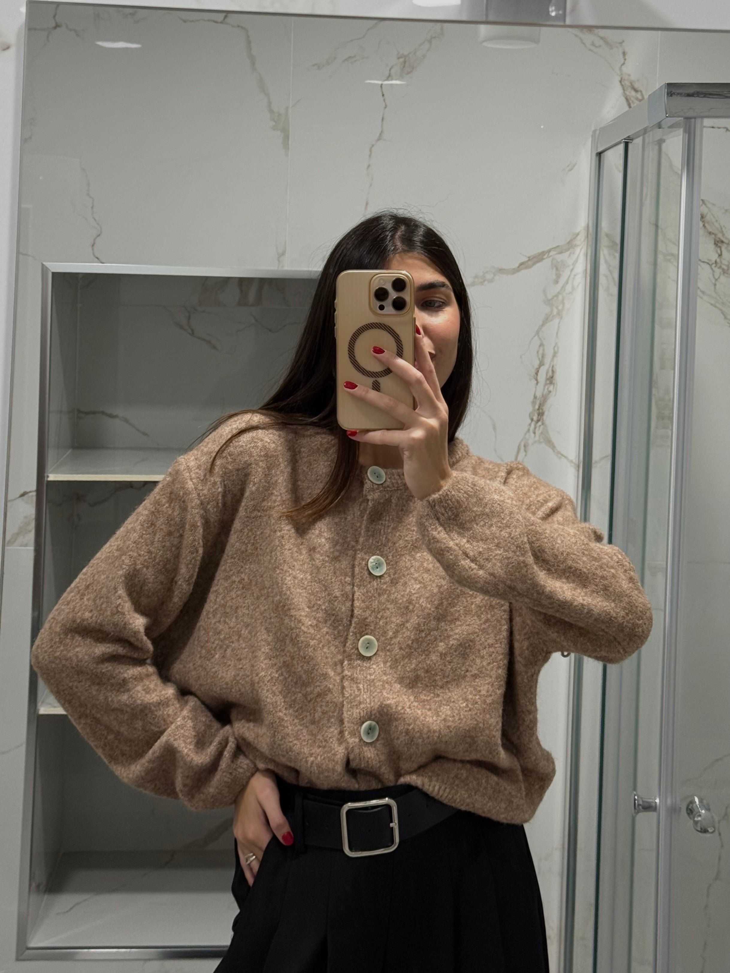 Cardigan lana cammello