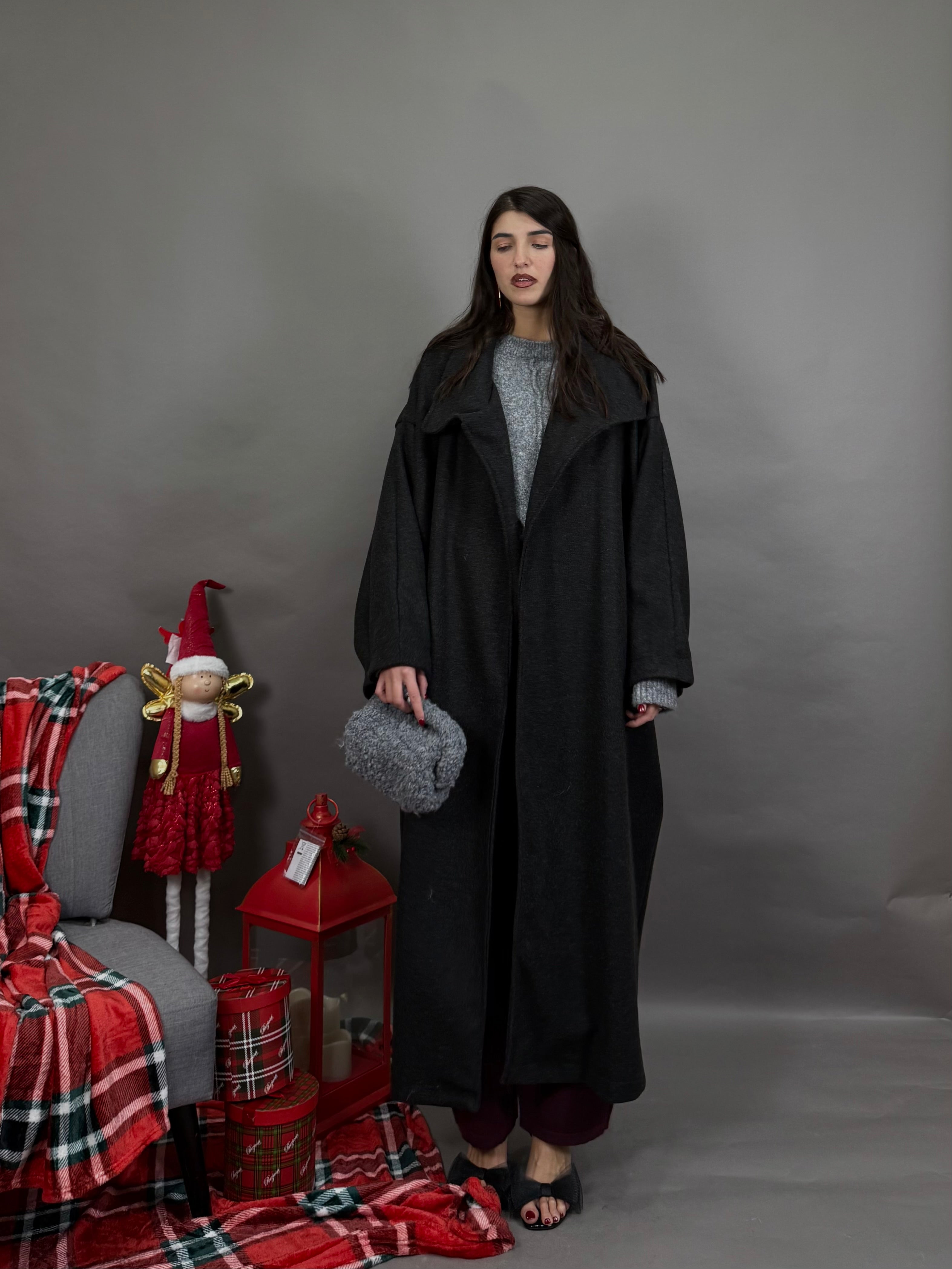 Maxi cappotto 100% misto lana