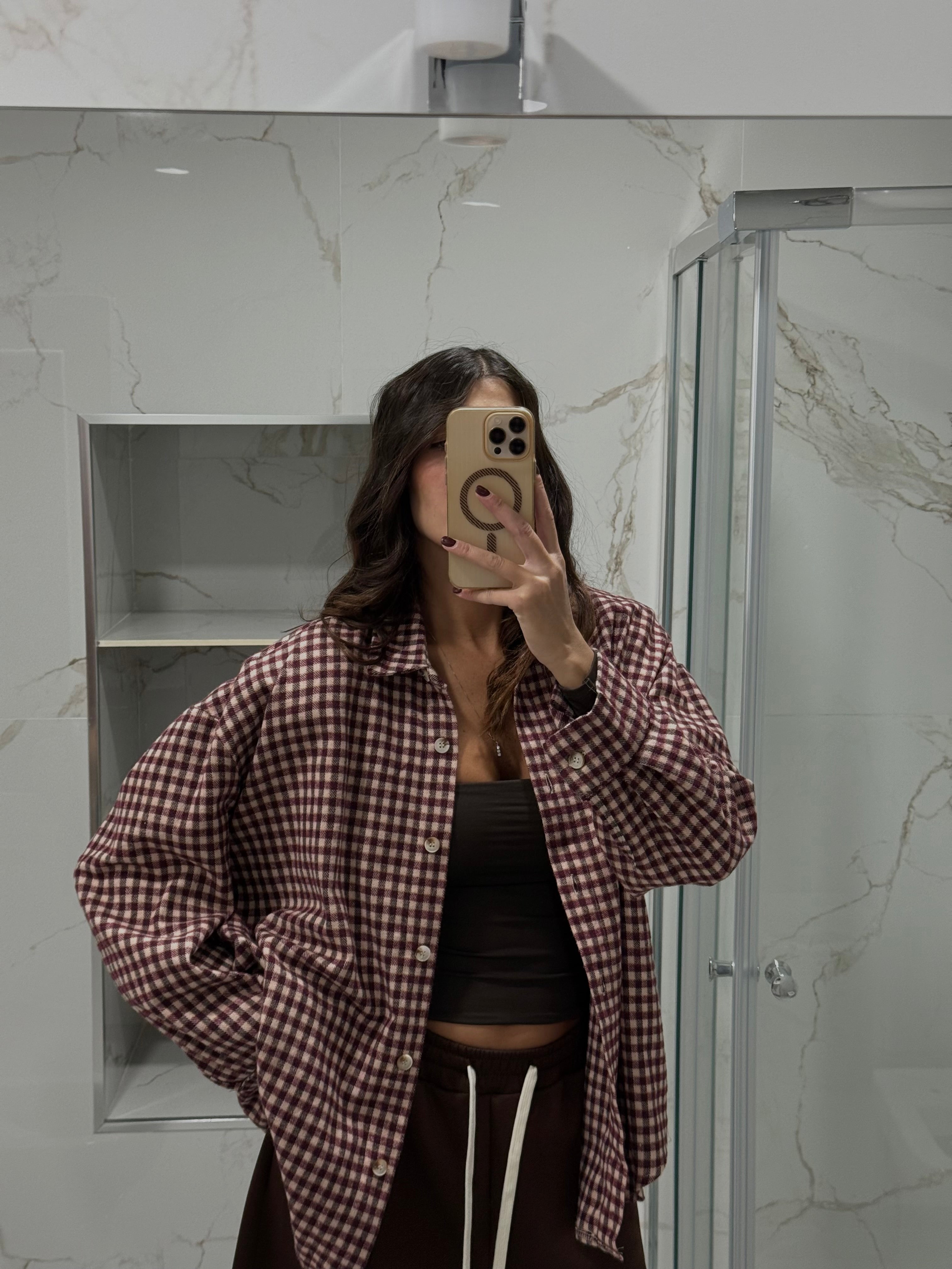 Camicia Sandra rosa e bordeaux