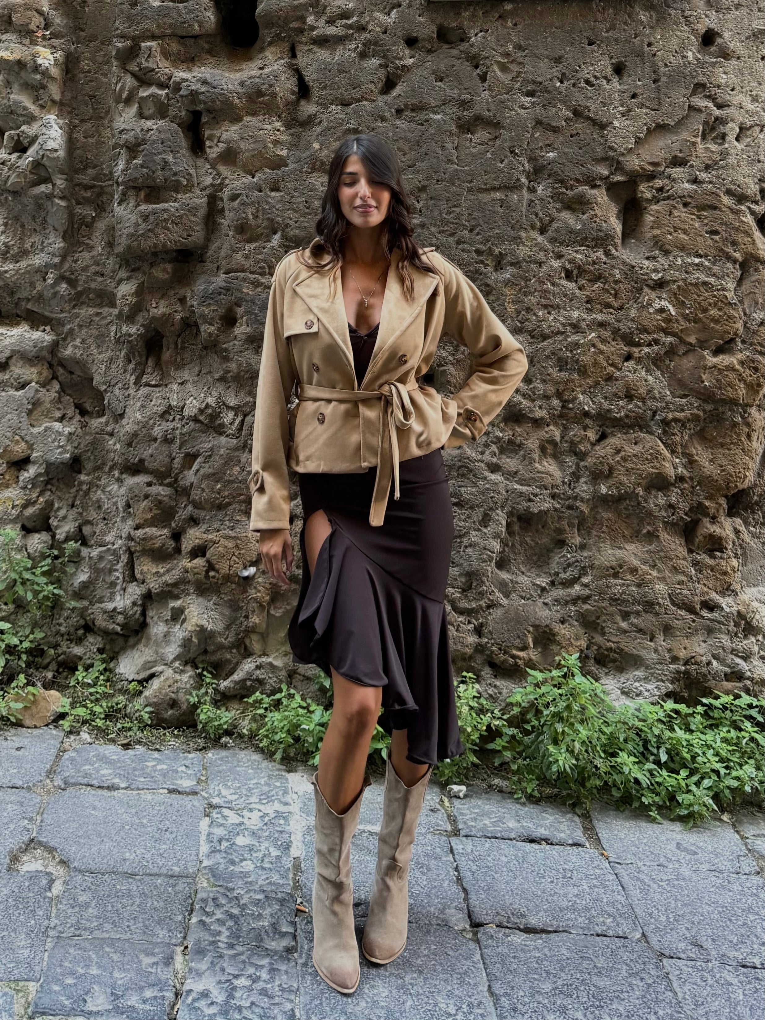 Trench in camoscio cammello