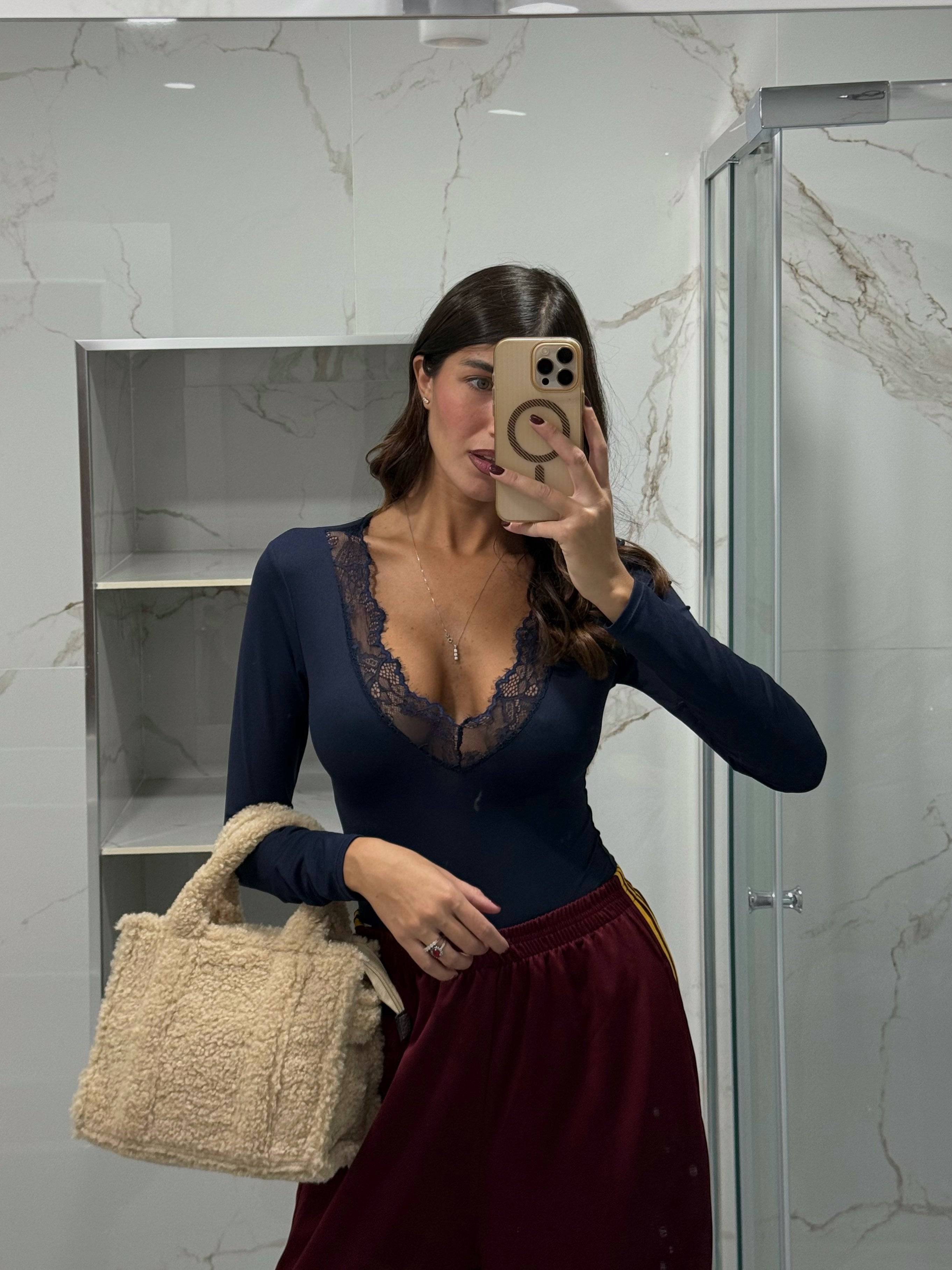 Body modellante pizzo blu