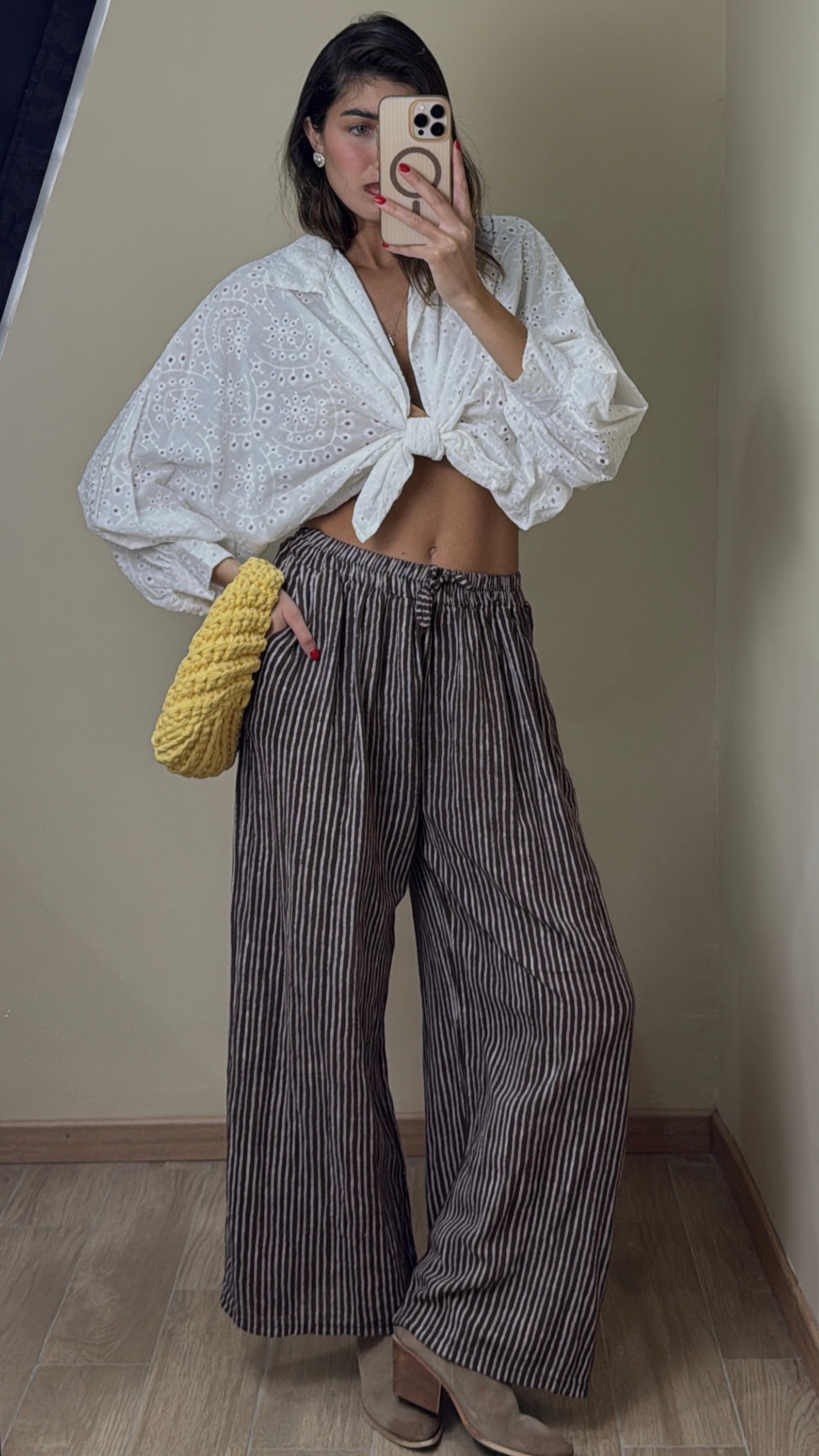 Pantalone cotone righe marrone - LadyB Shop Online