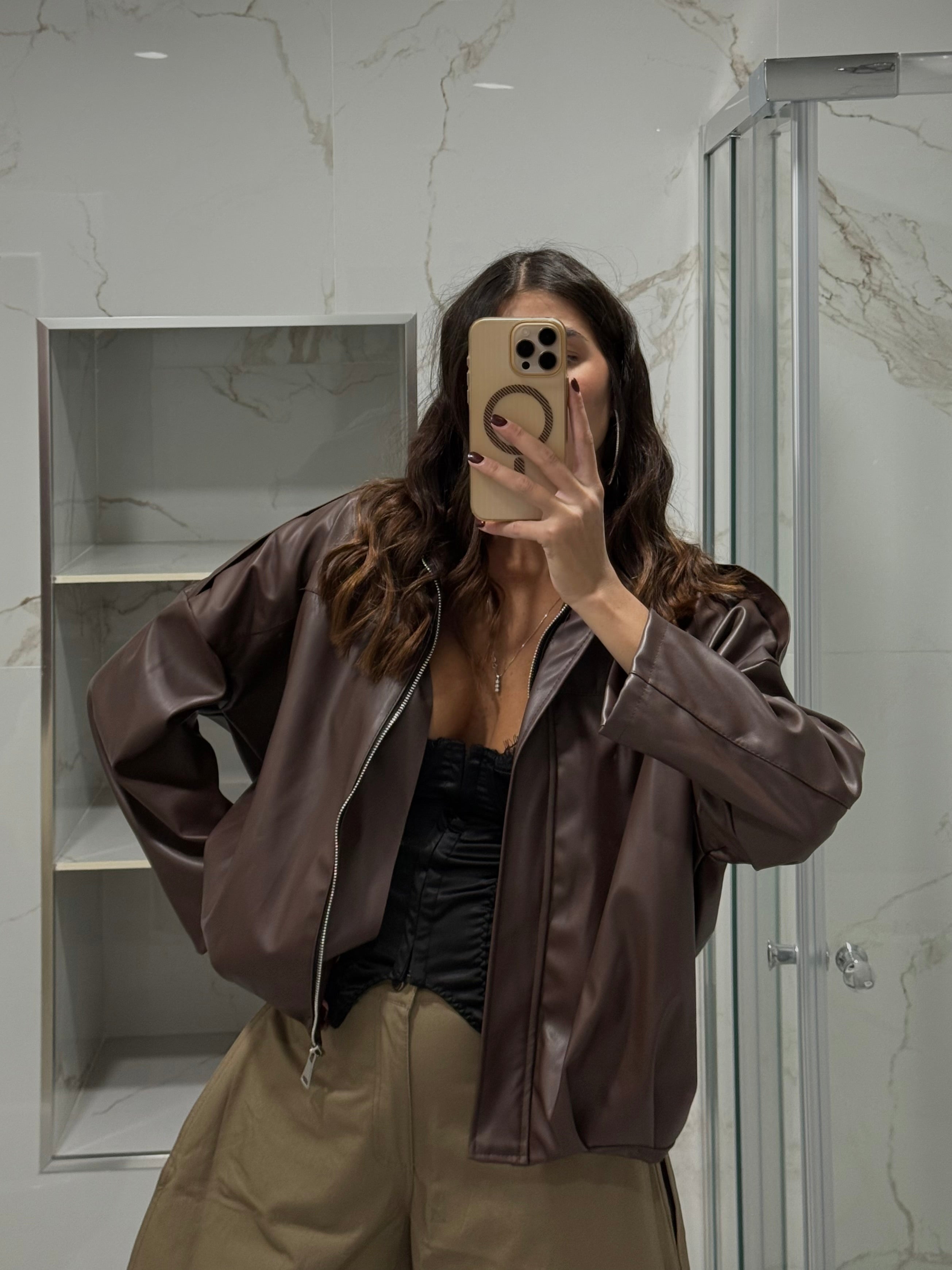 Bomber ecopelle marrone