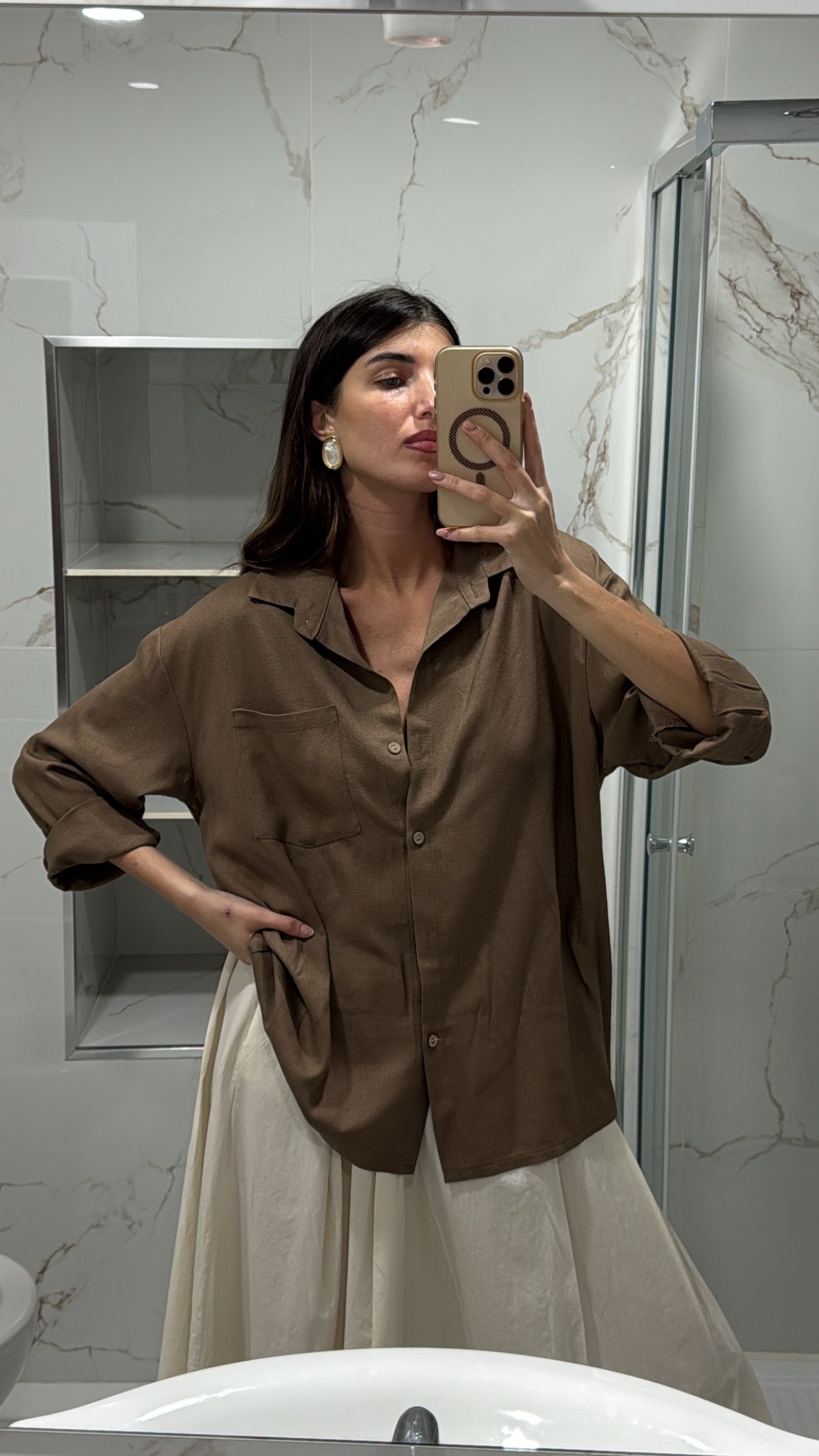 Camicia in lino marrone - LadyB Shop Online