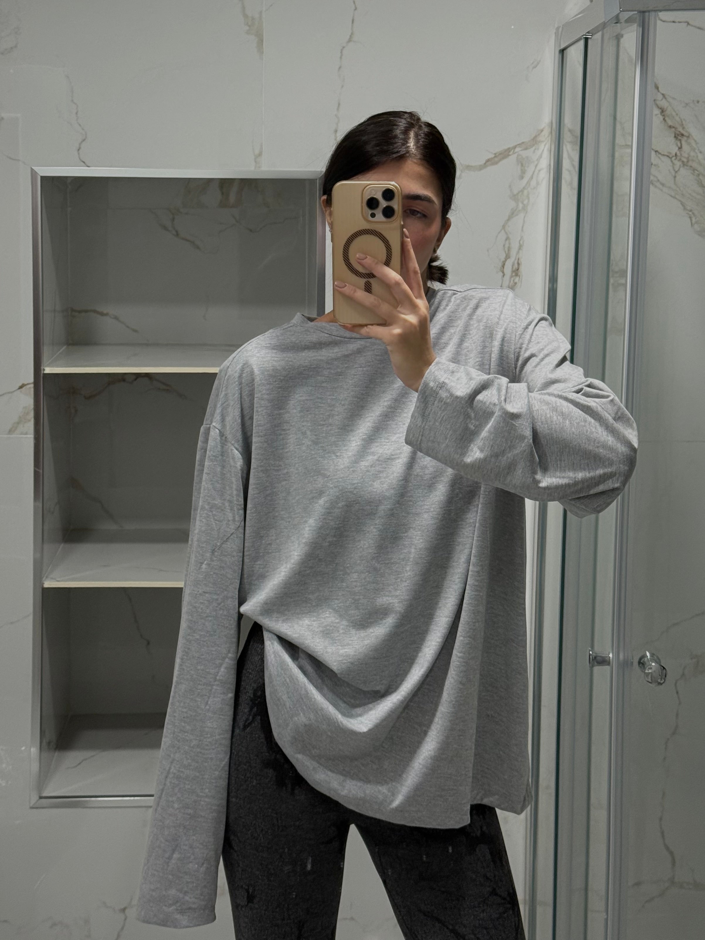 Maglia maxi manica just grigia