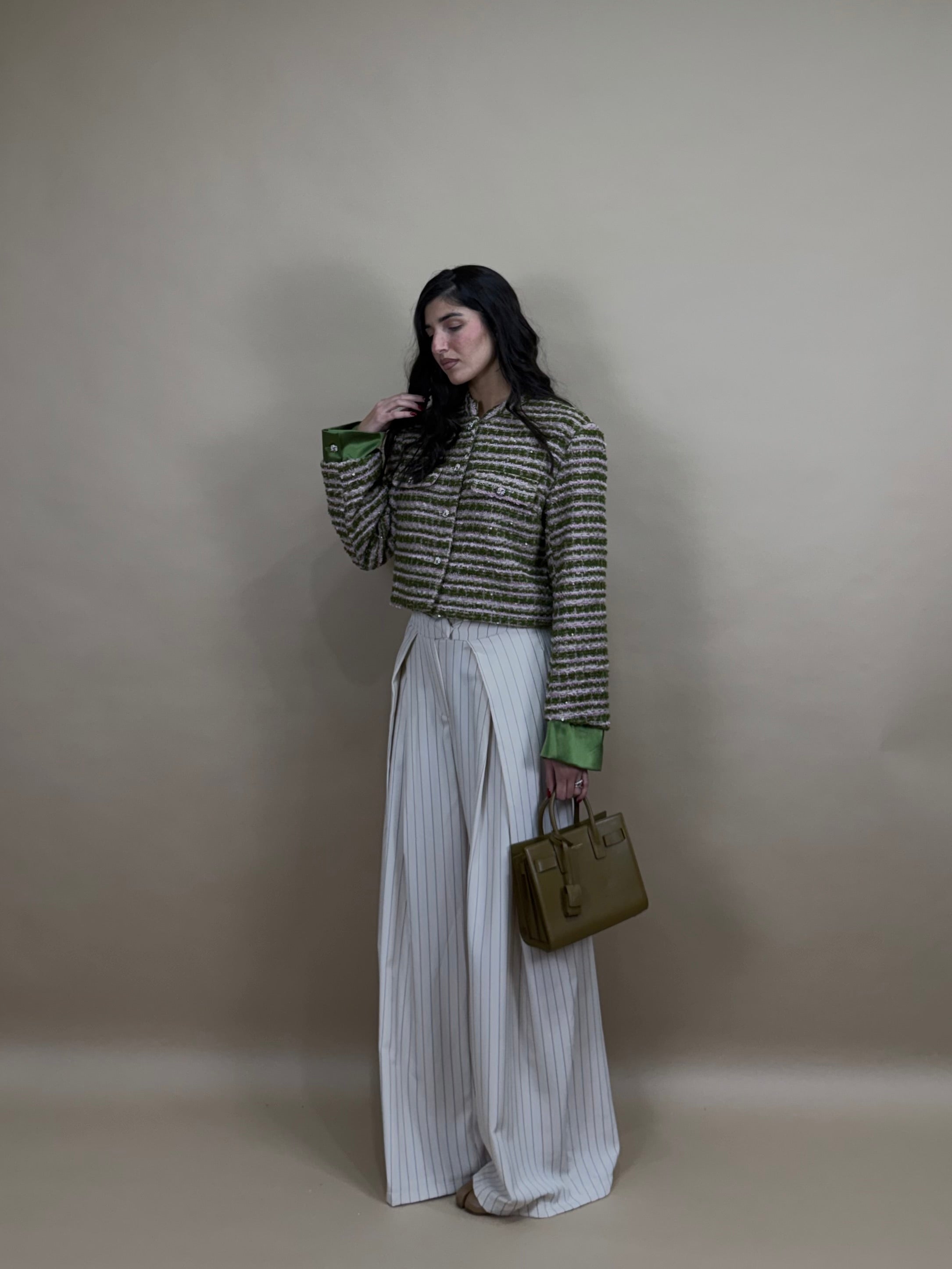 Pantalone gessato panna