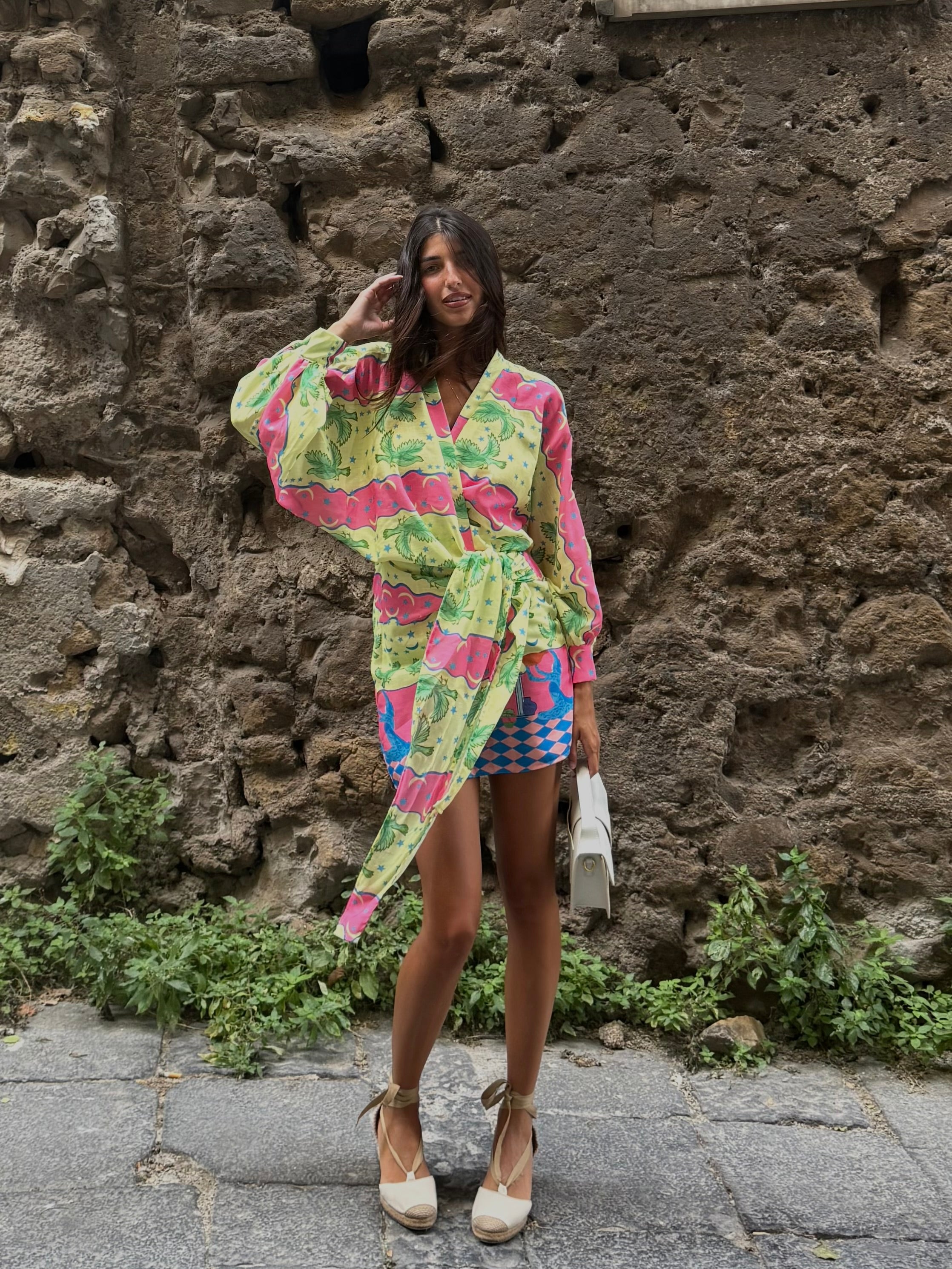 Dress Castiglione  verde e rosa - LadyB Shop Online