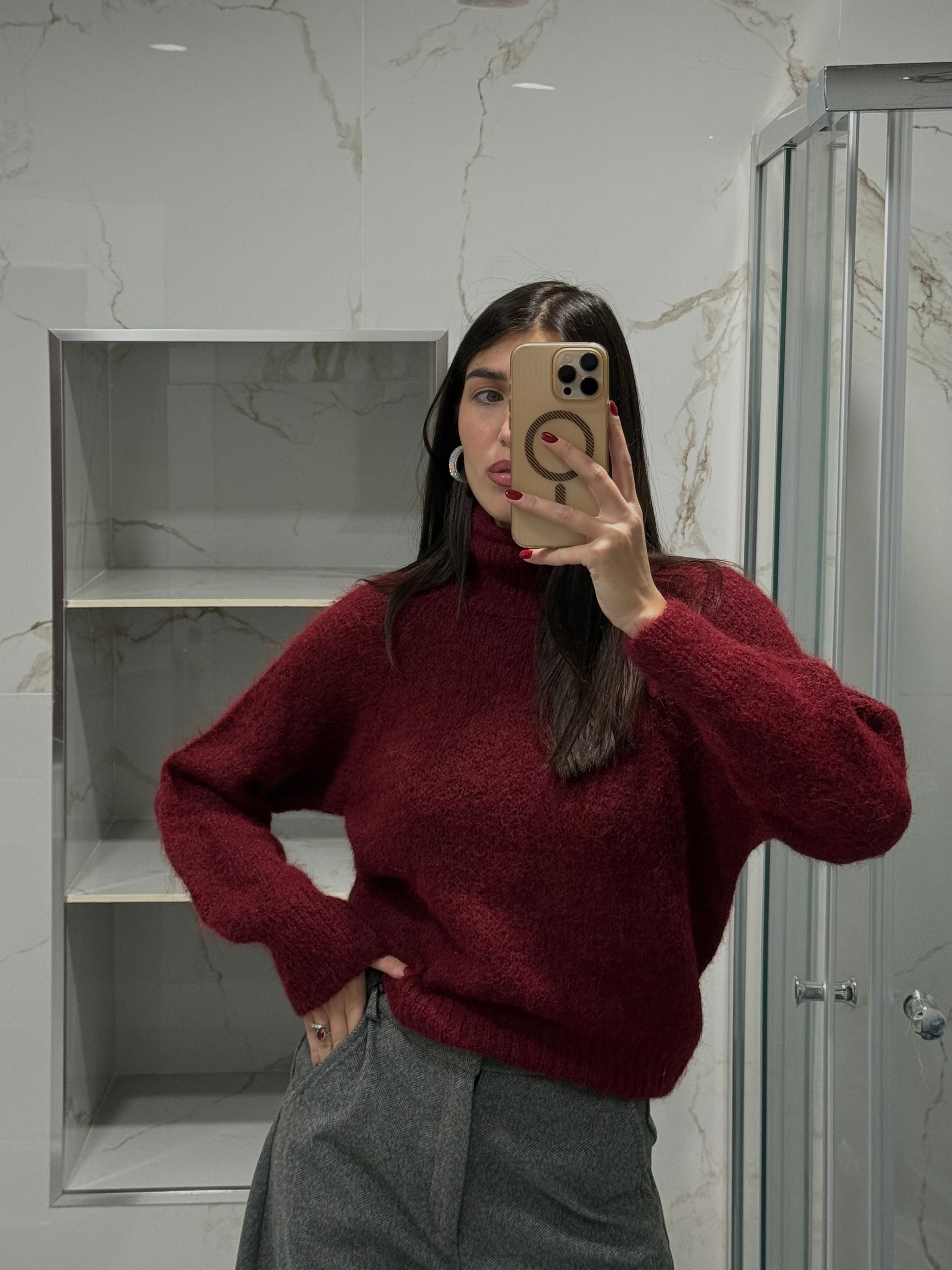 Maglione misto lana bordeaux