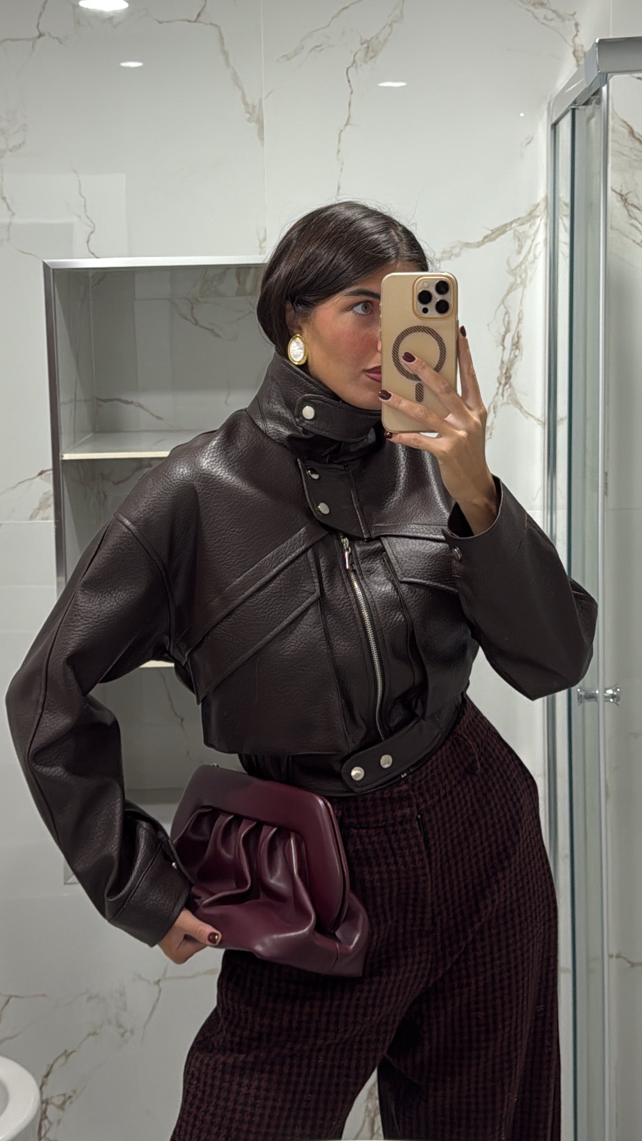 Bomber ecopelle marrone